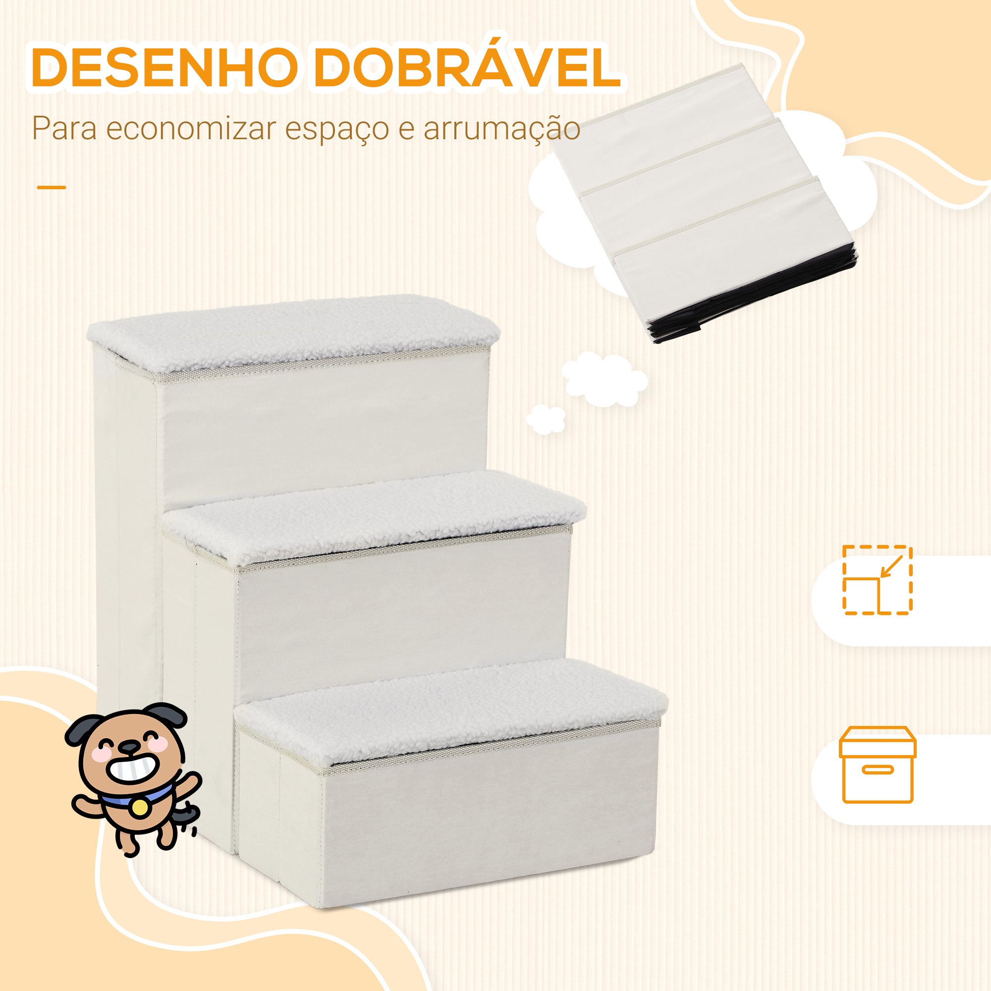 Escada para Animais de Estimação – 40x54x48 cm – Branco – MDF