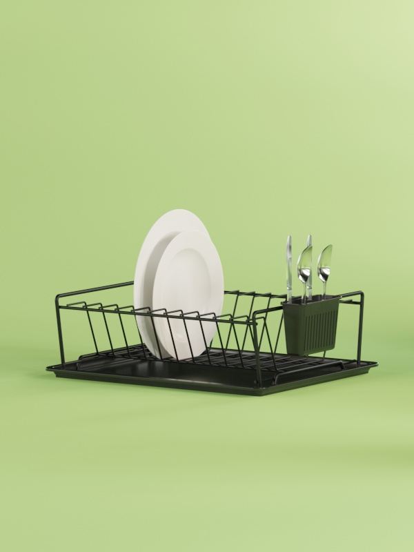 Escorredor de pratos – 35,5 x 29,5 x 11 cm – Preto – Metal