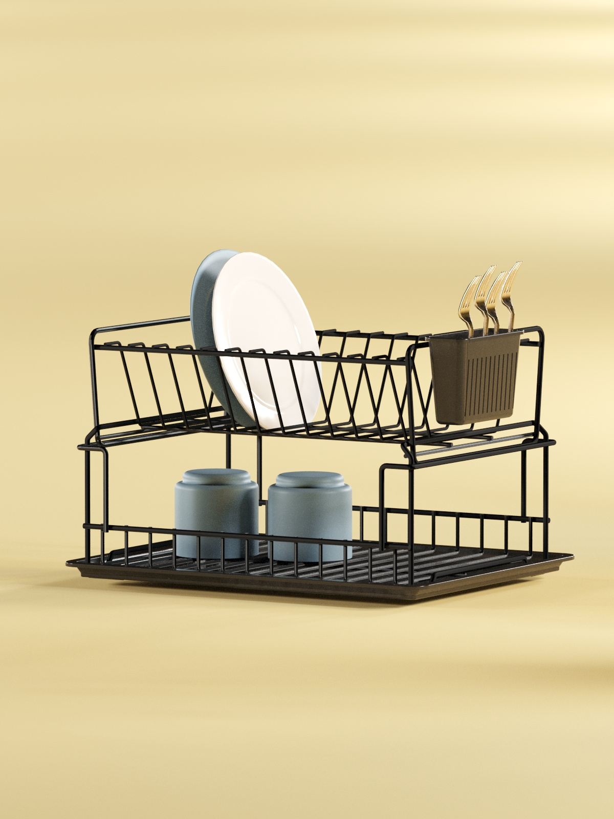 Escorredor de pratos – 35,5 x 29,5 x 23,5 cm – Preto – Metal