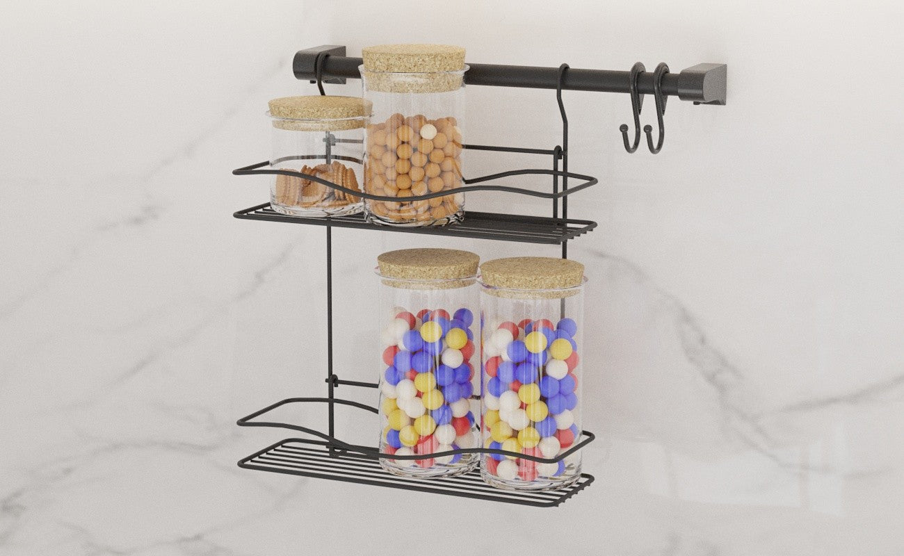 Organizador de cozinha – 41 x 18 x 25 cm – Preto – Metal