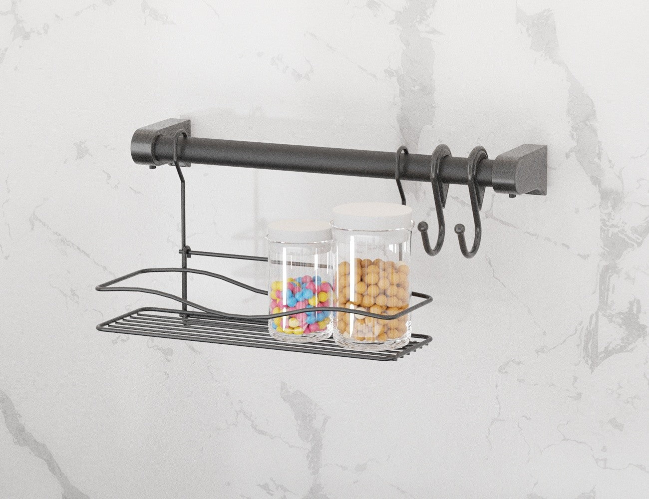 Organizador de cozinha – 41 x 18 x 25 cm – Preto – Metal