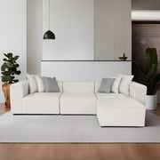 Sofá de canto elegante em cru, 68 cm x 300 cm x 107 cm | Estrutura durável em madeira de carpa e compensado, tecido 100% linho, espuma confortável de 32 DNS | Essencial para sala de estar moderna