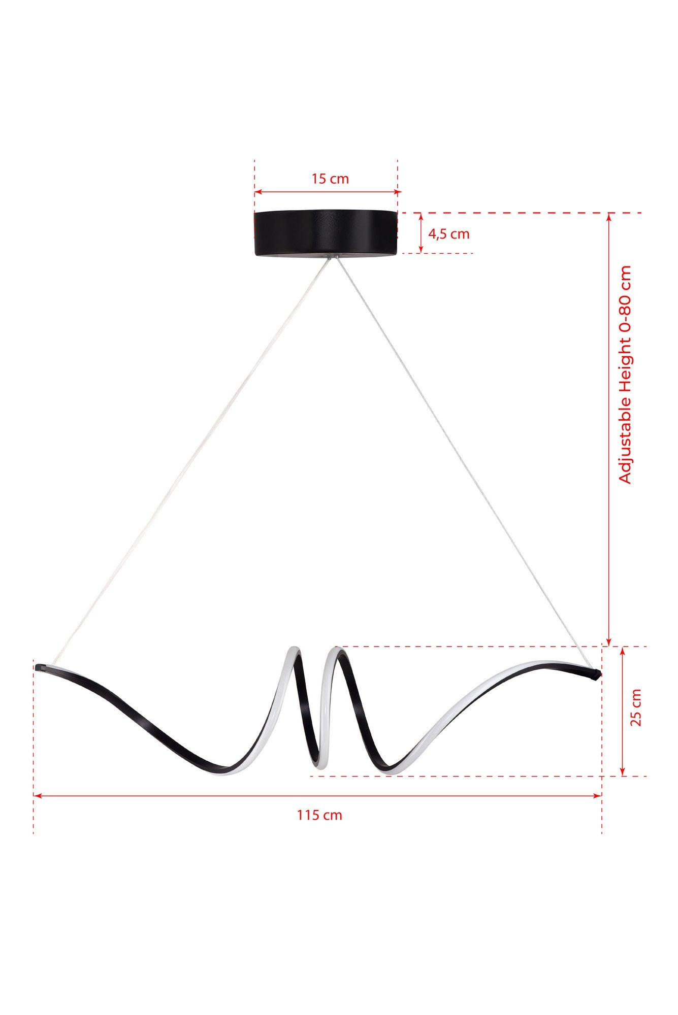 Candeeiro de Teto – 115 x 25 x 25 cm – Preto – Alumínio