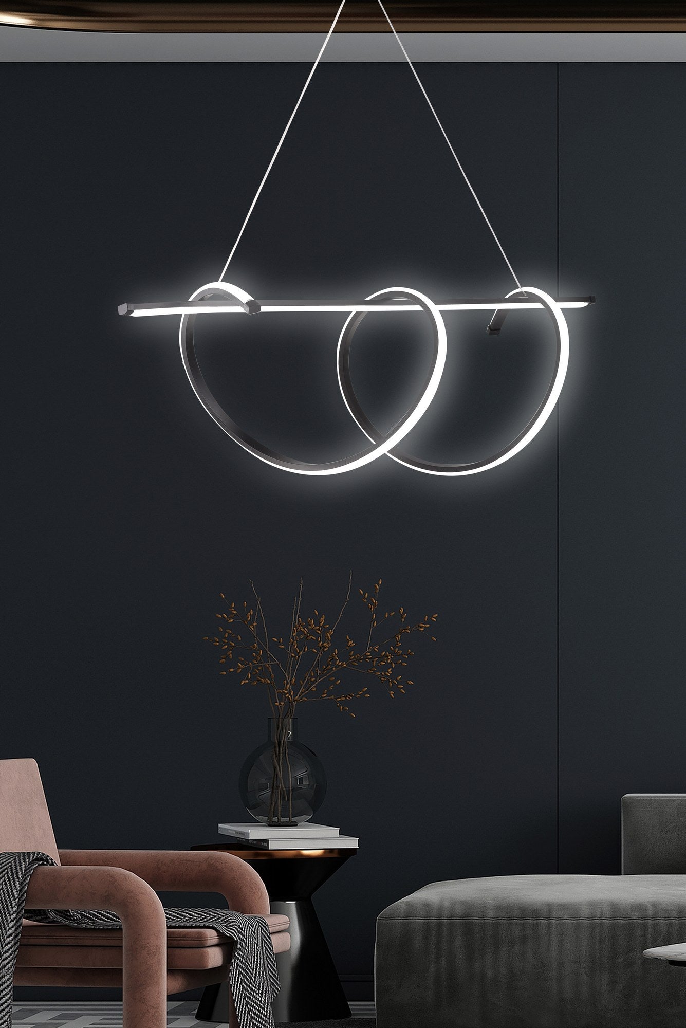 Candeeiro de Teto – 110 x 30 x 30 cm – Preto – Alumínio