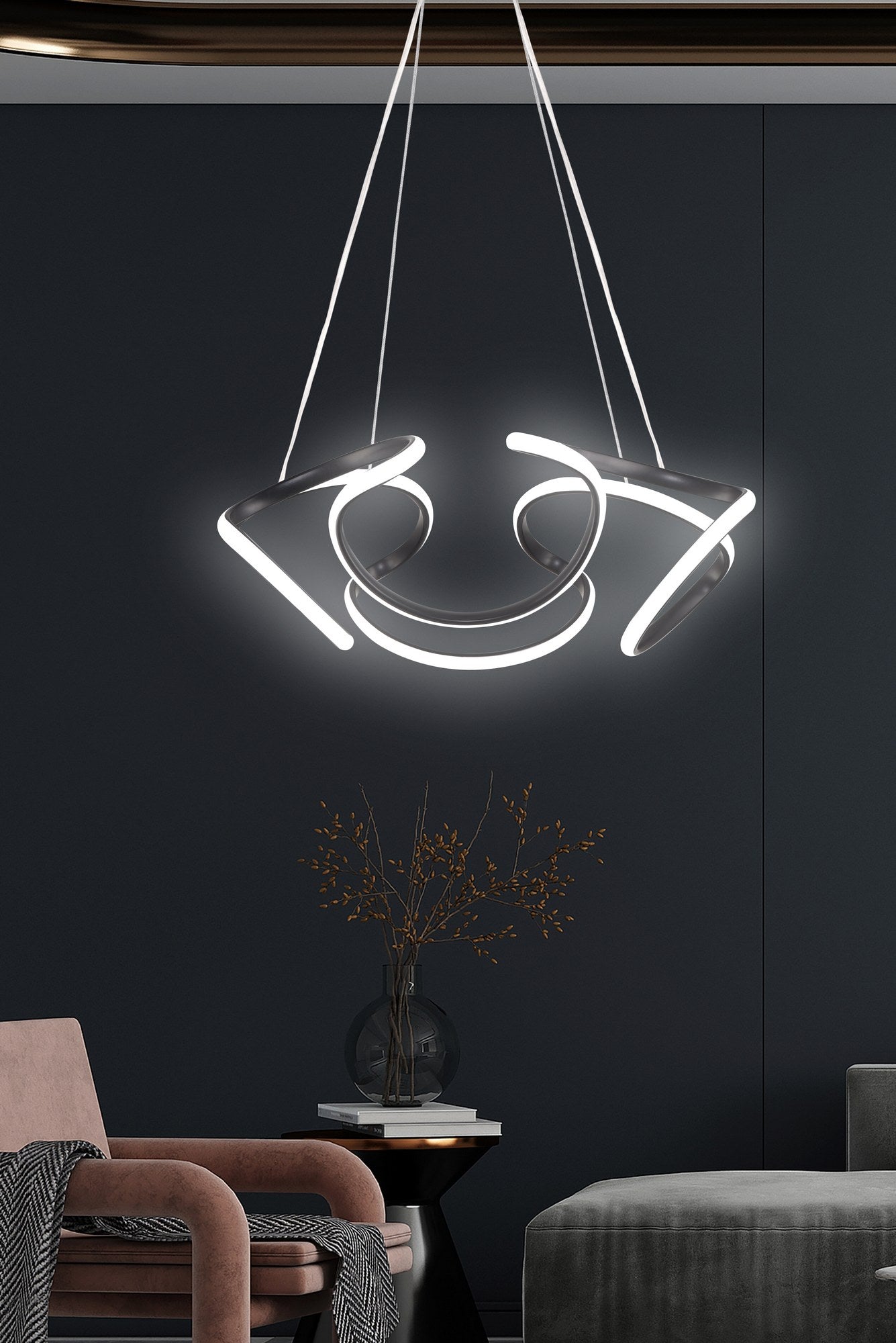 Candeeiro de Teto – 55 x 55 x 20 cm – Preto – Alumínio