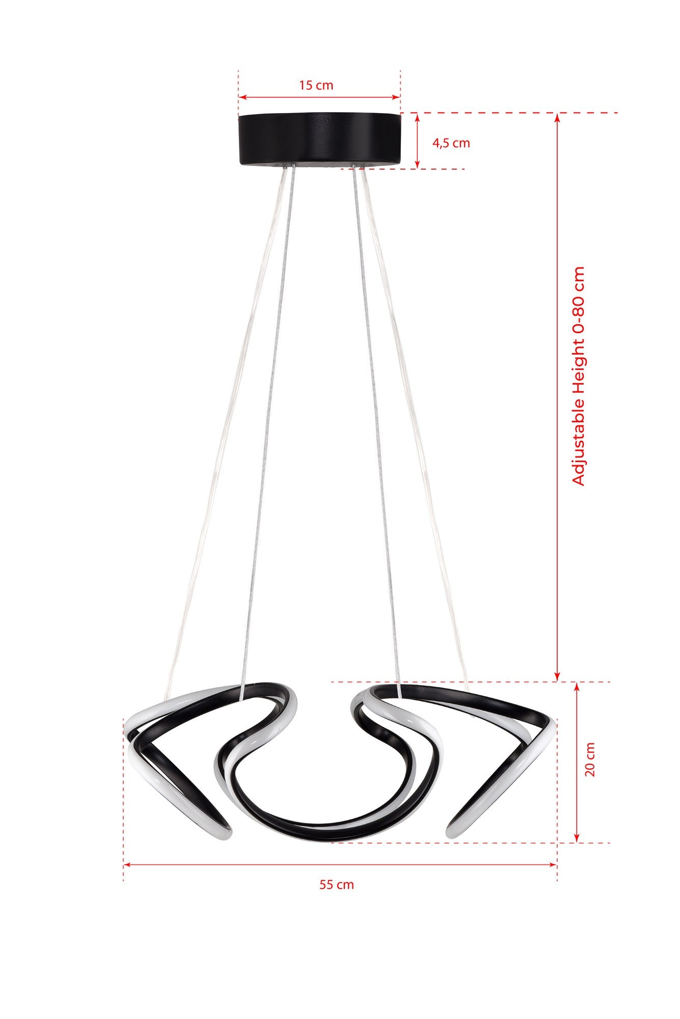 Candeeiro de Teto – 55 x 55 x 20 cm – Preto – Alumínio