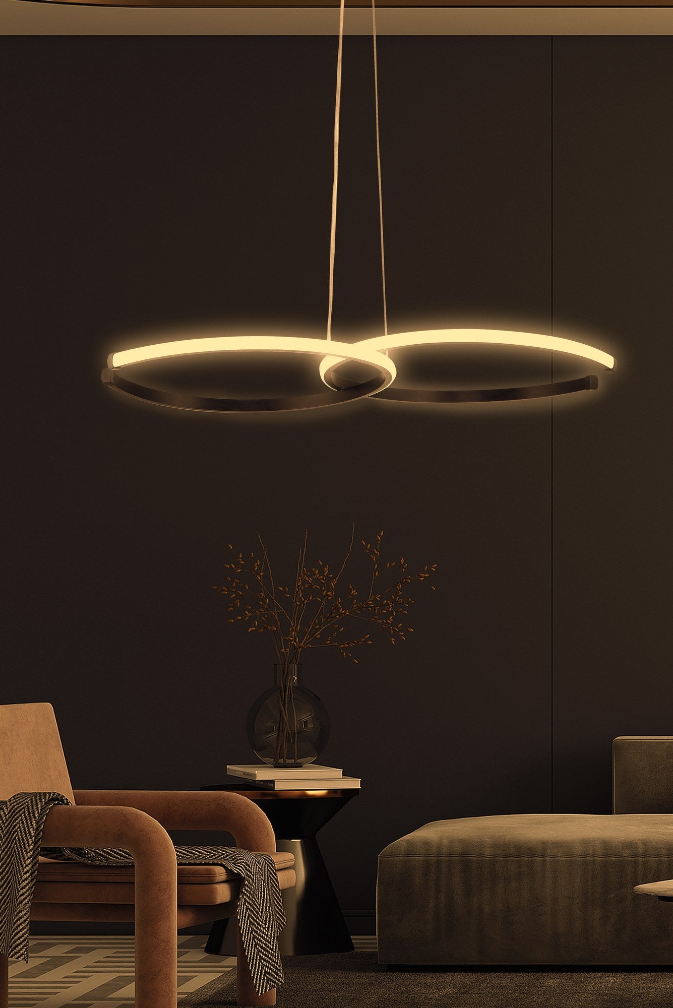 Candeeiro de Teto – 65 x 40 x 2 cm – Preto – Alumínio