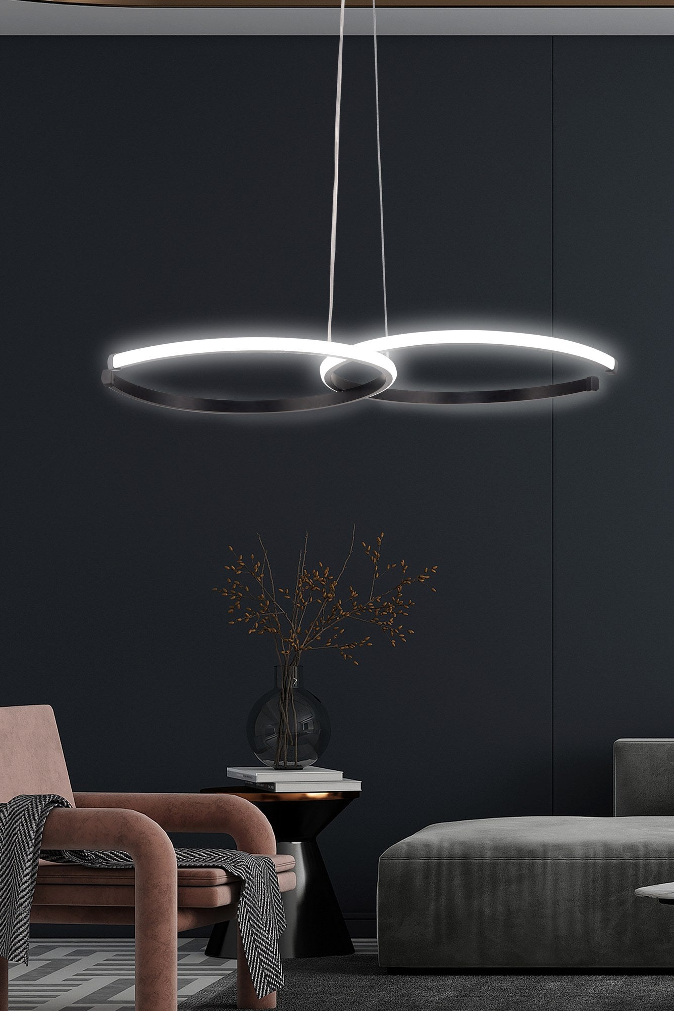 Candeeiro de Teto – 65 x 40 x 2 cm – Preto – Alumínio