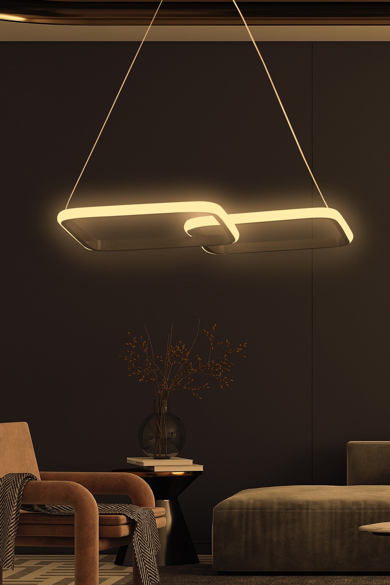 Candeeiro de Teto – 60 x 35 x 2 cm – Preto – Alumínio