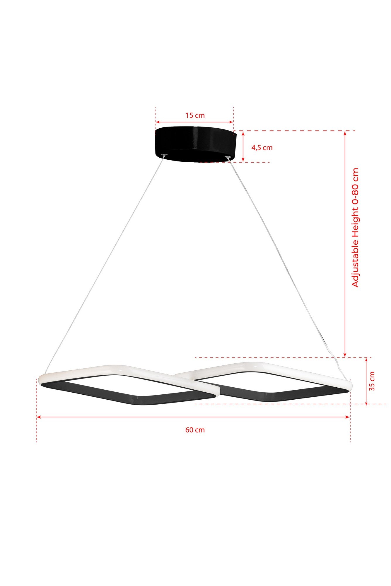 Candeeiro de Teto – 60 x 35 x 2 cm – Preto – Alumínio