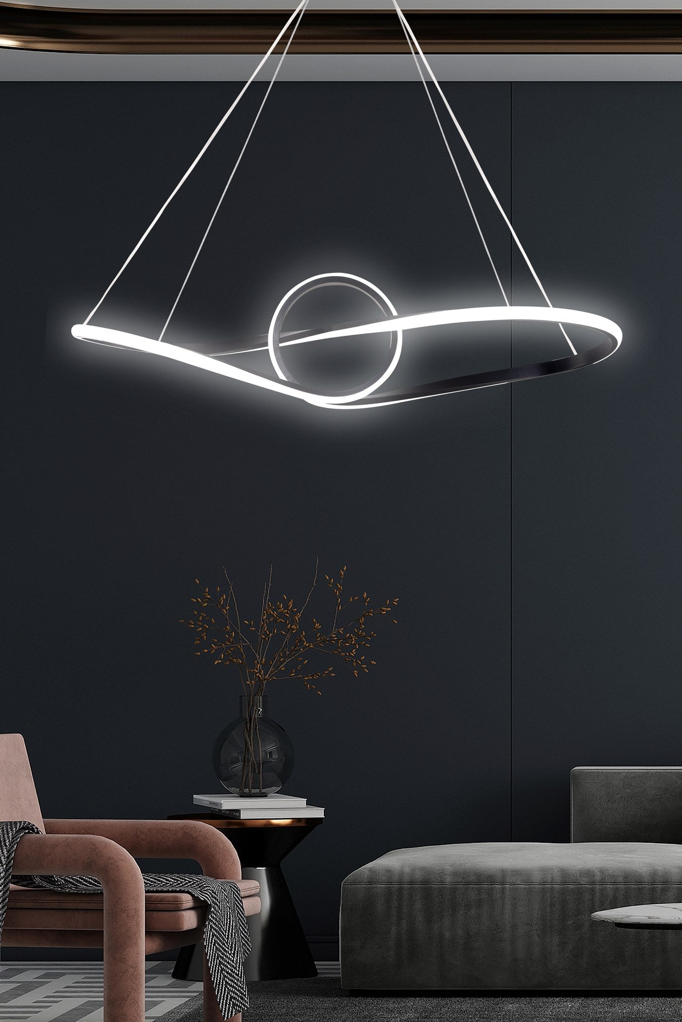 Candeeiro de Teto – 80 x 20 x 20 cm – Preto – Alumínio