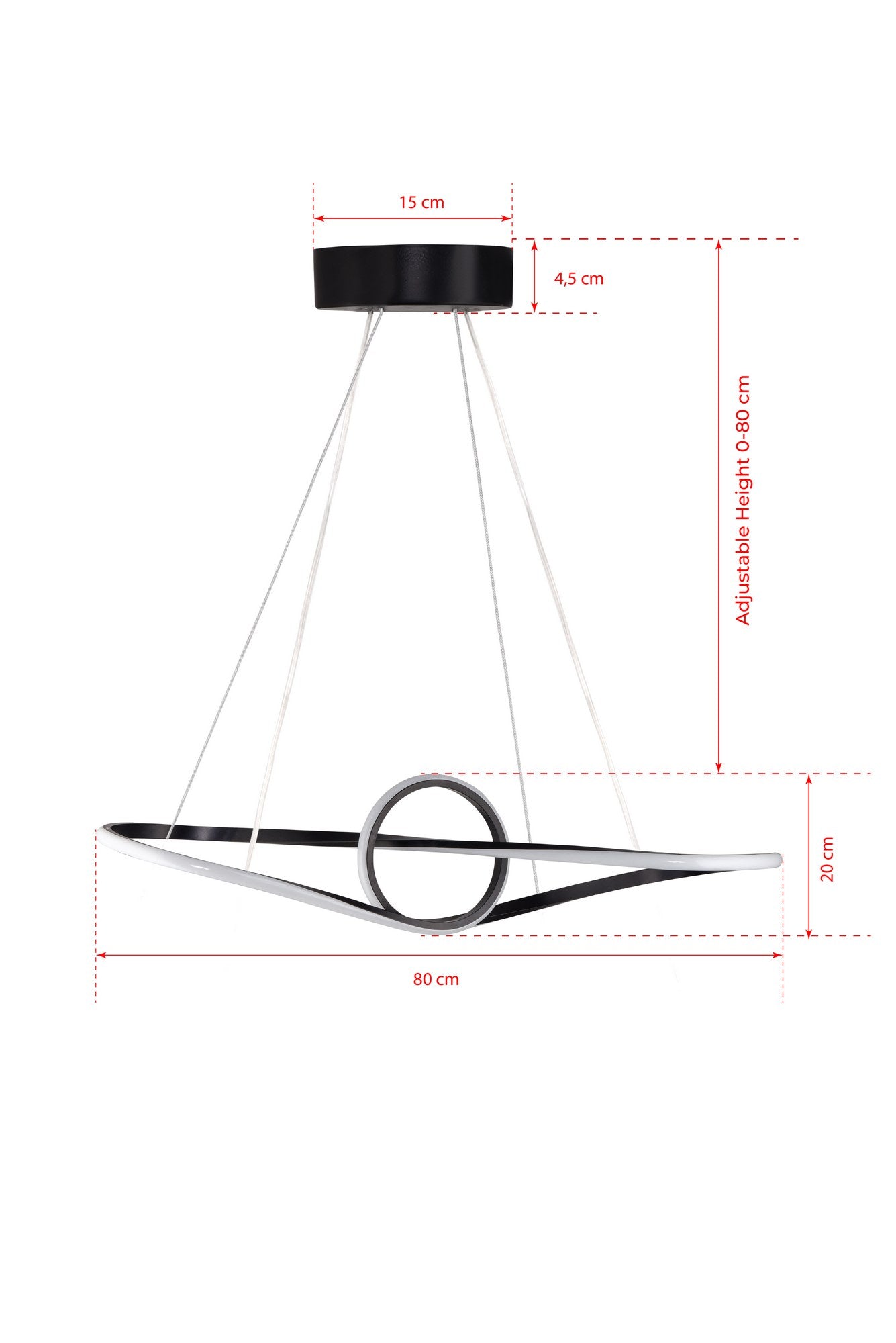 Candeeiro de Teto – 80 x 20 x 20 cm – Preto – Alumínio