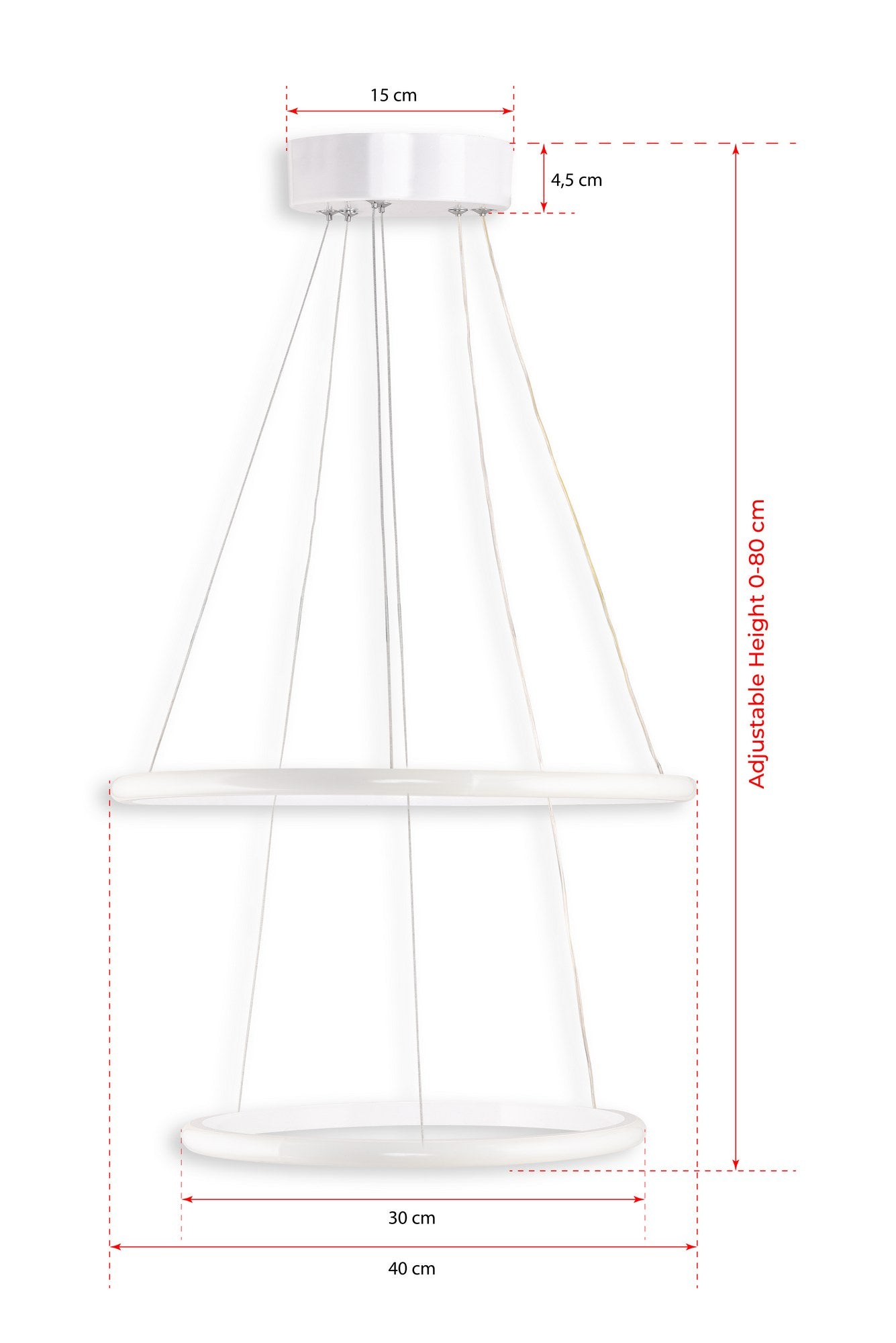 Candeeiro de Teto – 30 cm, 40 cm, altura regulável 0-80 cm – Branco – Alumínio