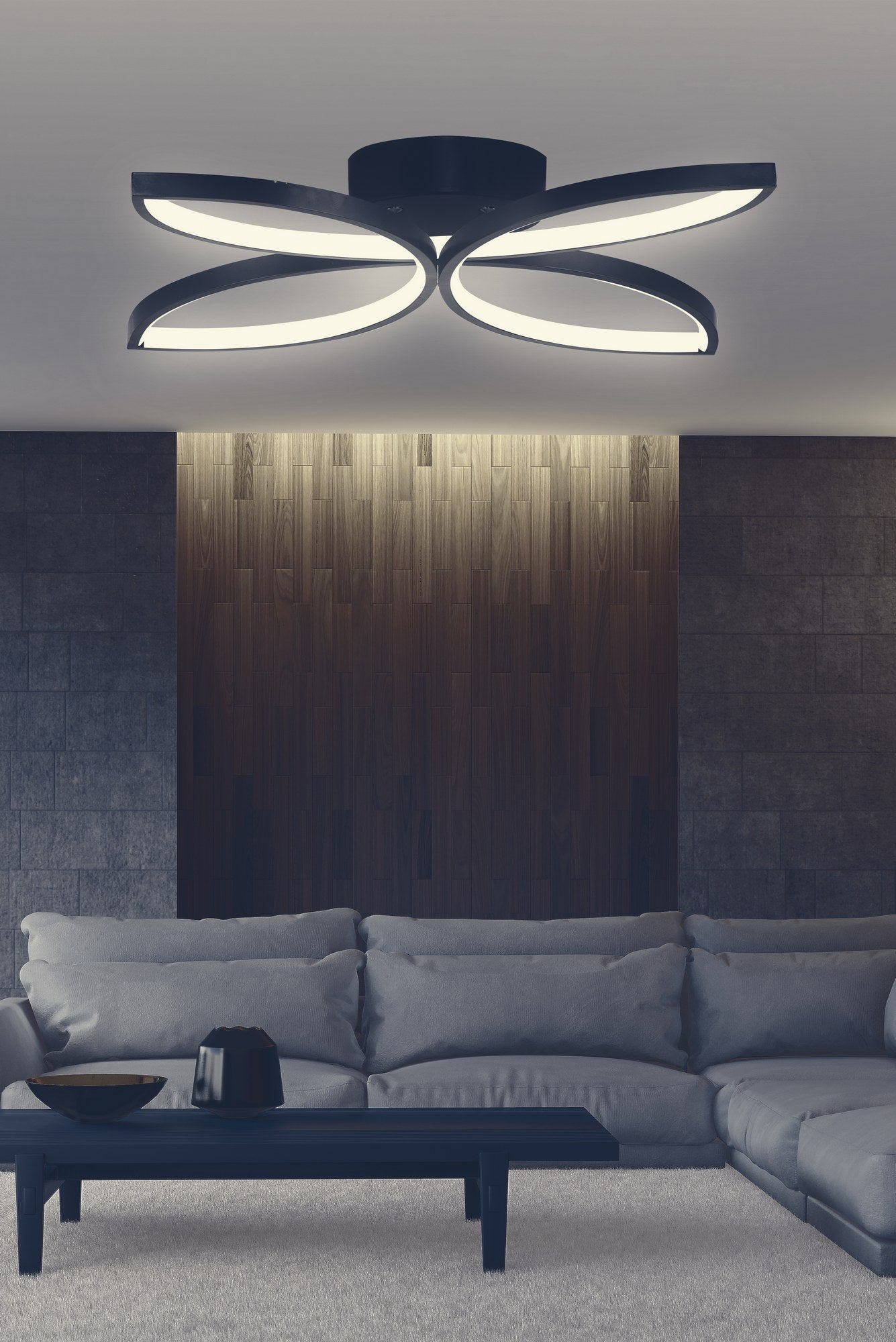 Candeeiro de Teto – 45 x 45 x 4 cm – Preto – Alumínio