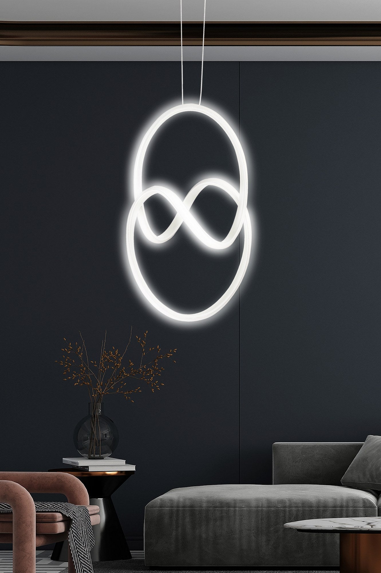 Candeeiro de Teto – Ajustável 0-80 cm – Branco – Alumínio