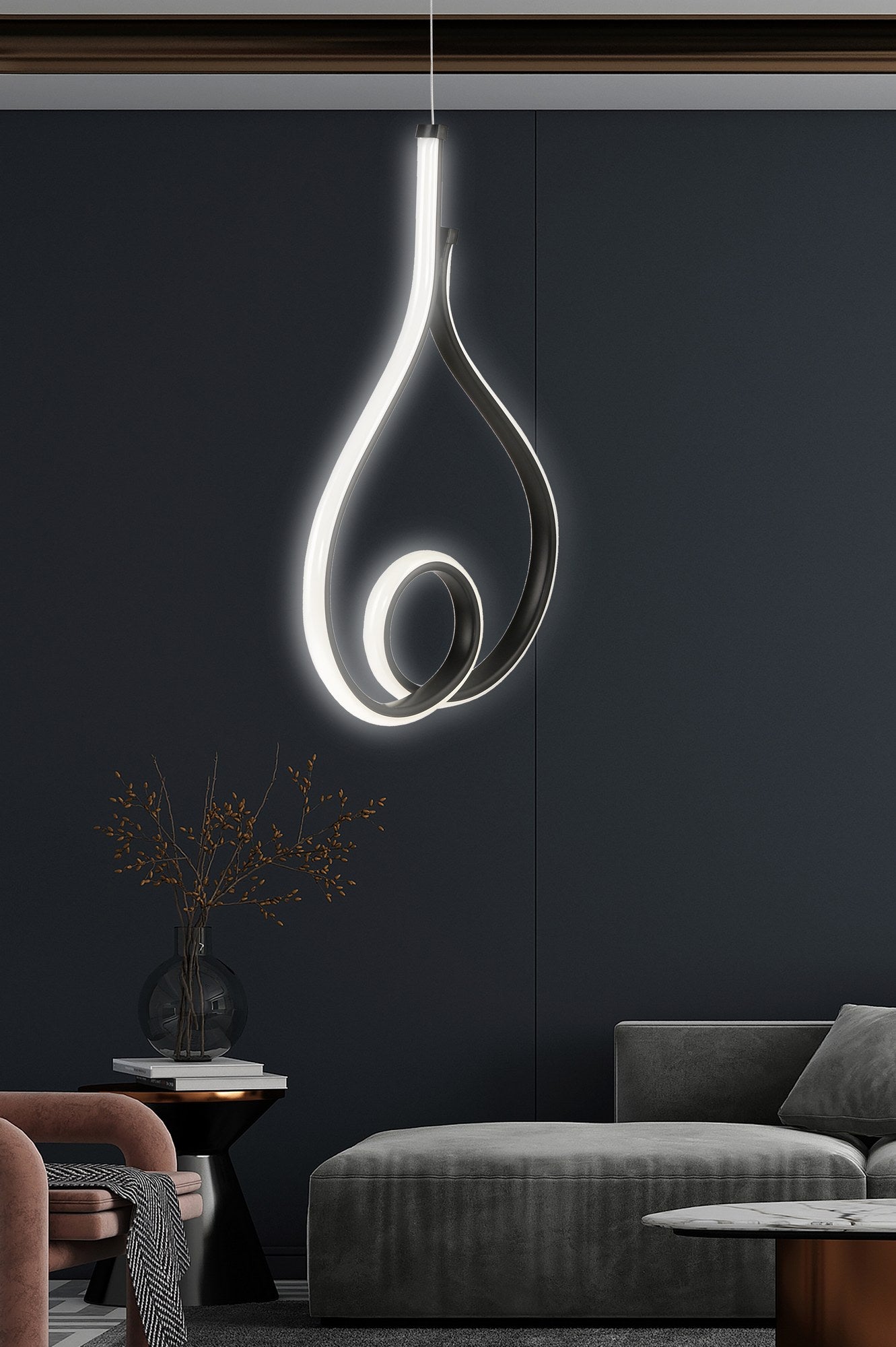 Candeeiro de Teto – Ajustável até 80 cm – Preto – Alumínio