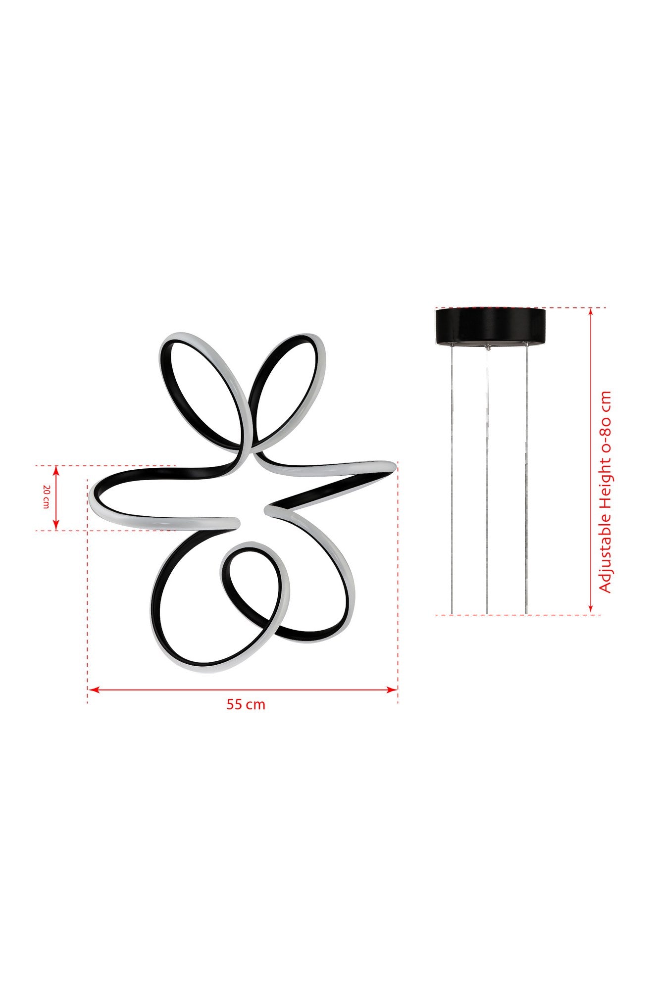 Candeeiro de Teto – Ajustável 0-80 cm – Preto – Alumínio