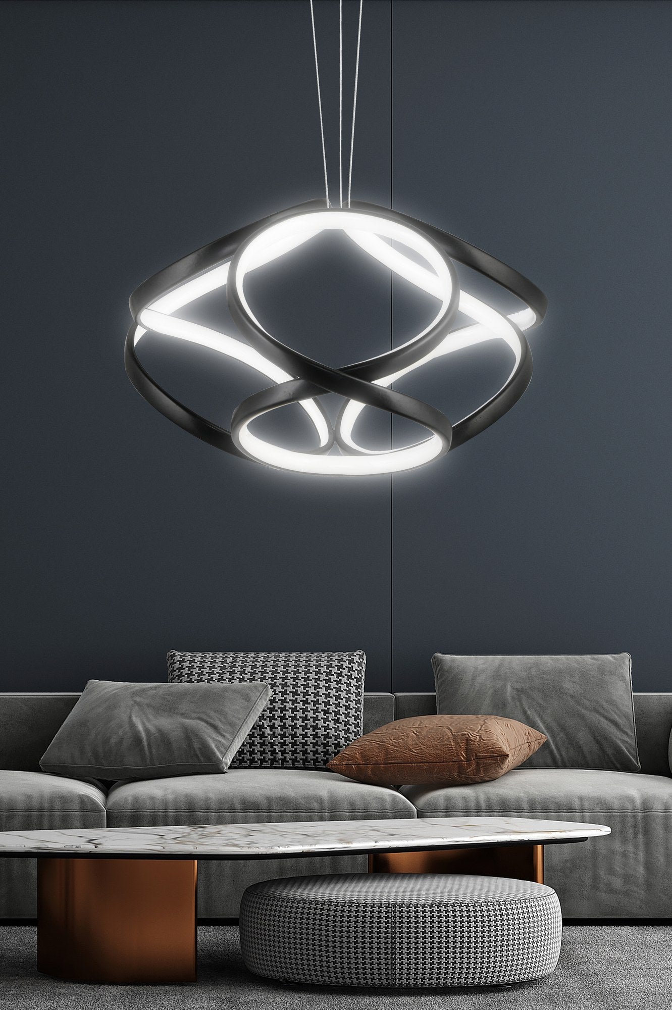 Candeeiro de Teto - Preto - Alumínio - 0 a 80 cm