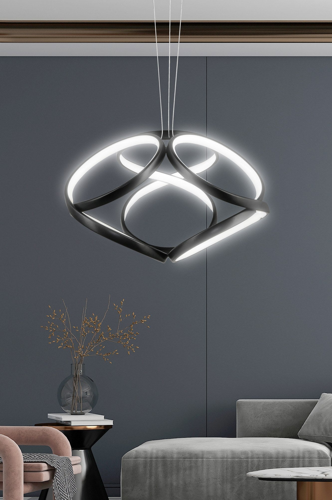 Candeeiro de Teto - Preto - Alumínio - 0 a 80 cm