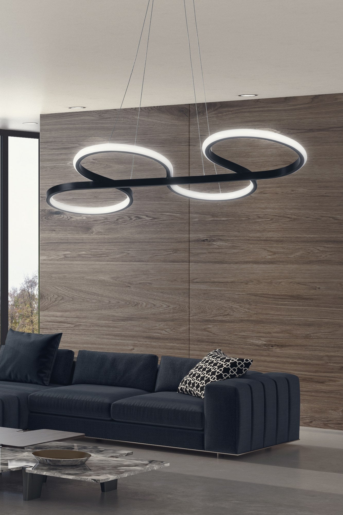 Candeeiro de Teto - 70 x 37 x 2 cm - Preto - Alumínio