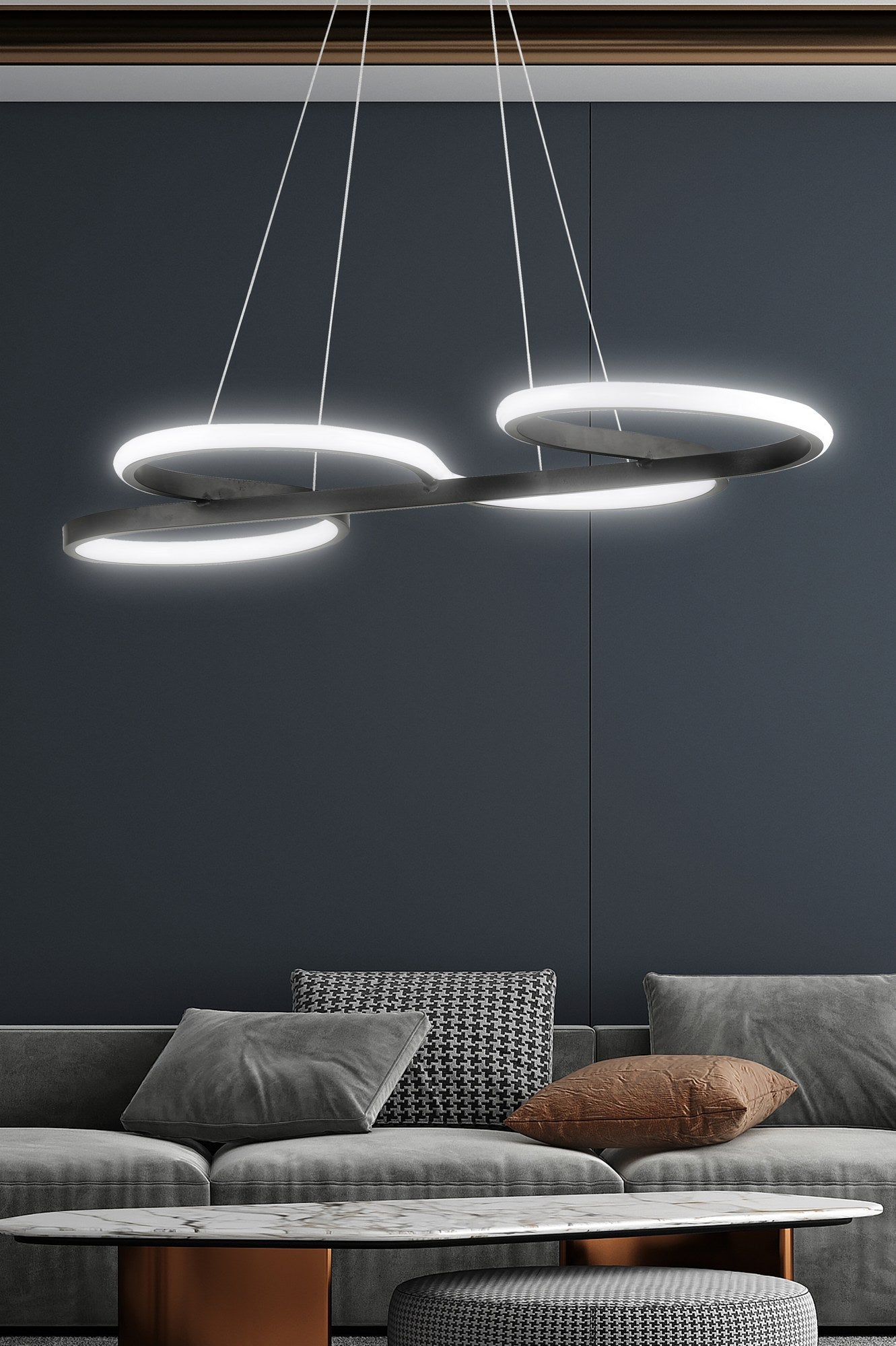 Candeeiro de Teto - 70 x 37 x 2 cm - Preto - Alumínio