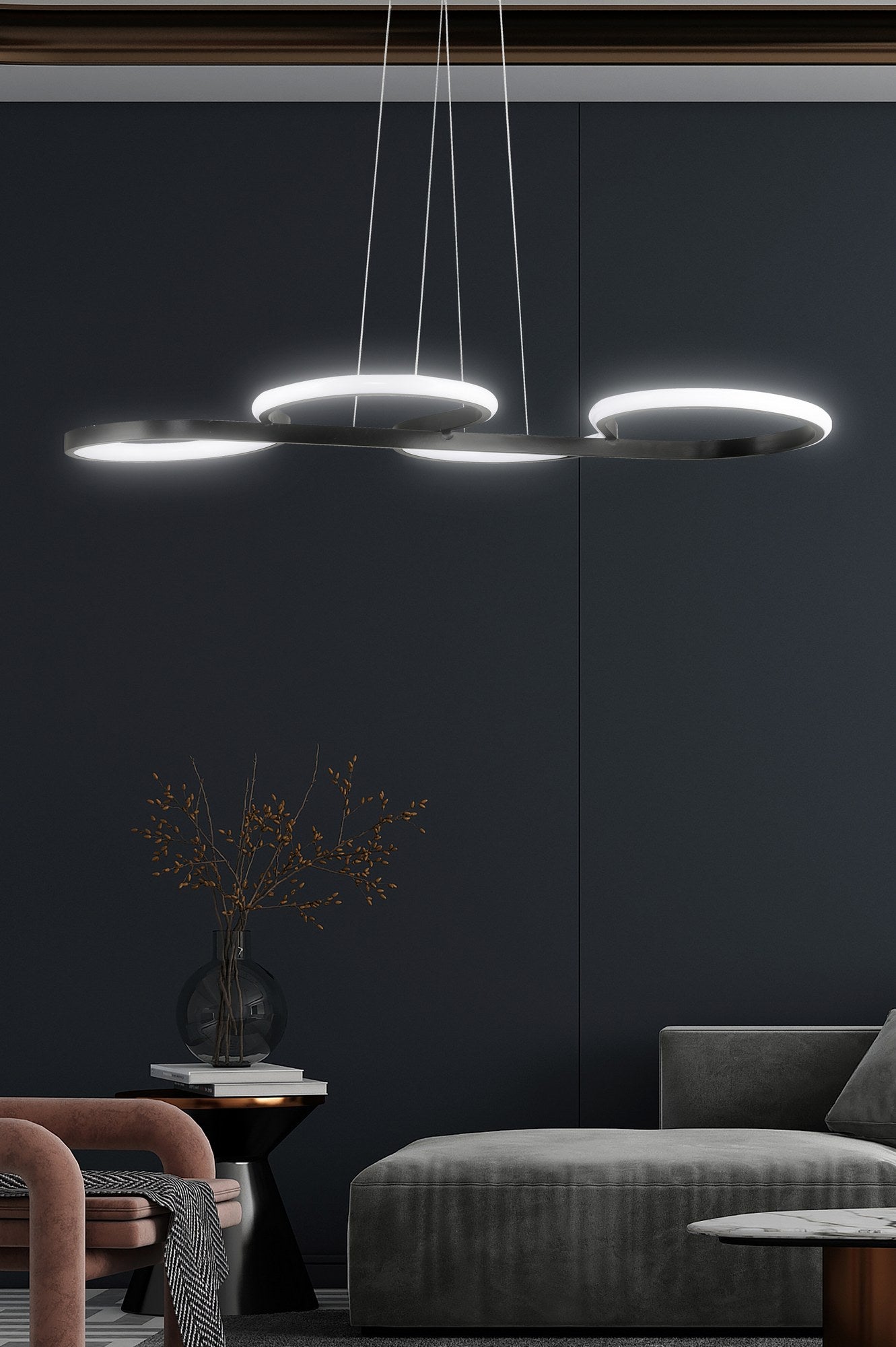 Candeeiro de Teto - 70 x 37 x 2 cm - Preto - Alumínio