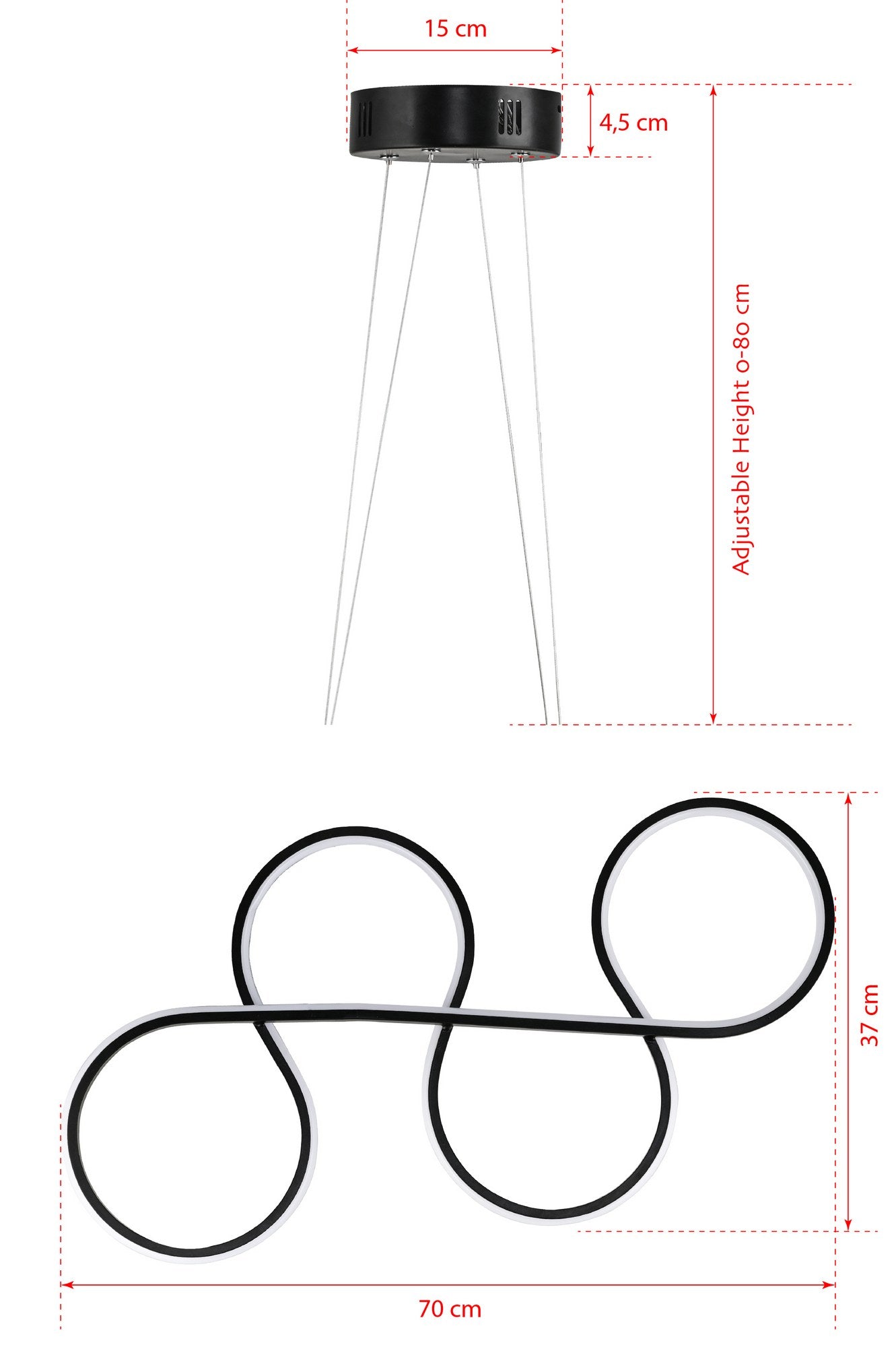 Candeeiro de Teto – 0-80 cm – Preto – Alumínio