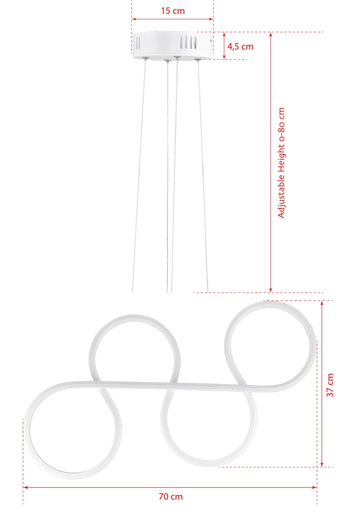 Candeeiro de Teto – Ajustável 0-80 cm – Branco – Alumínio