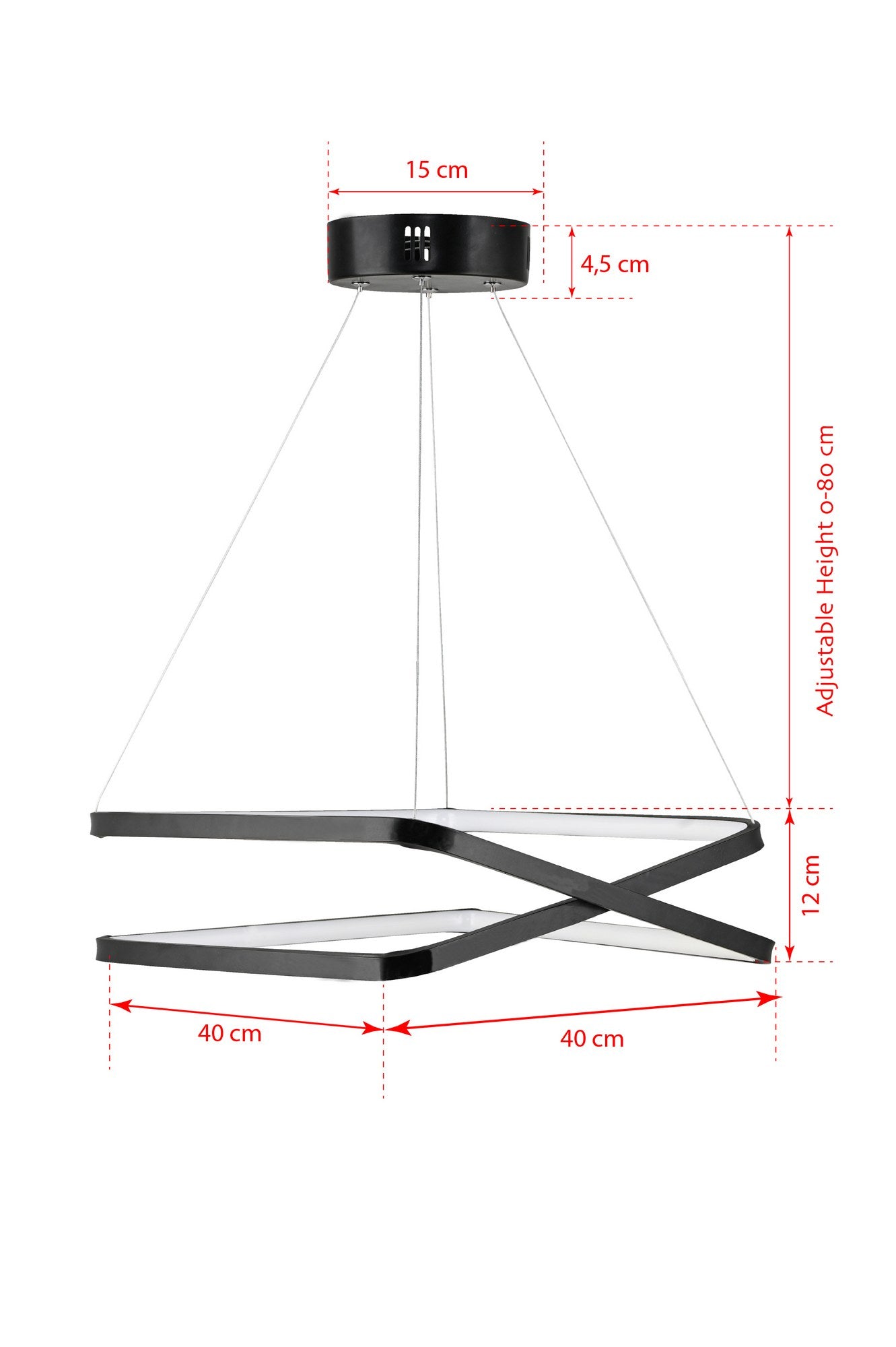 Candeeiro de Teto – 0-80 cm – Preto – Alumínio