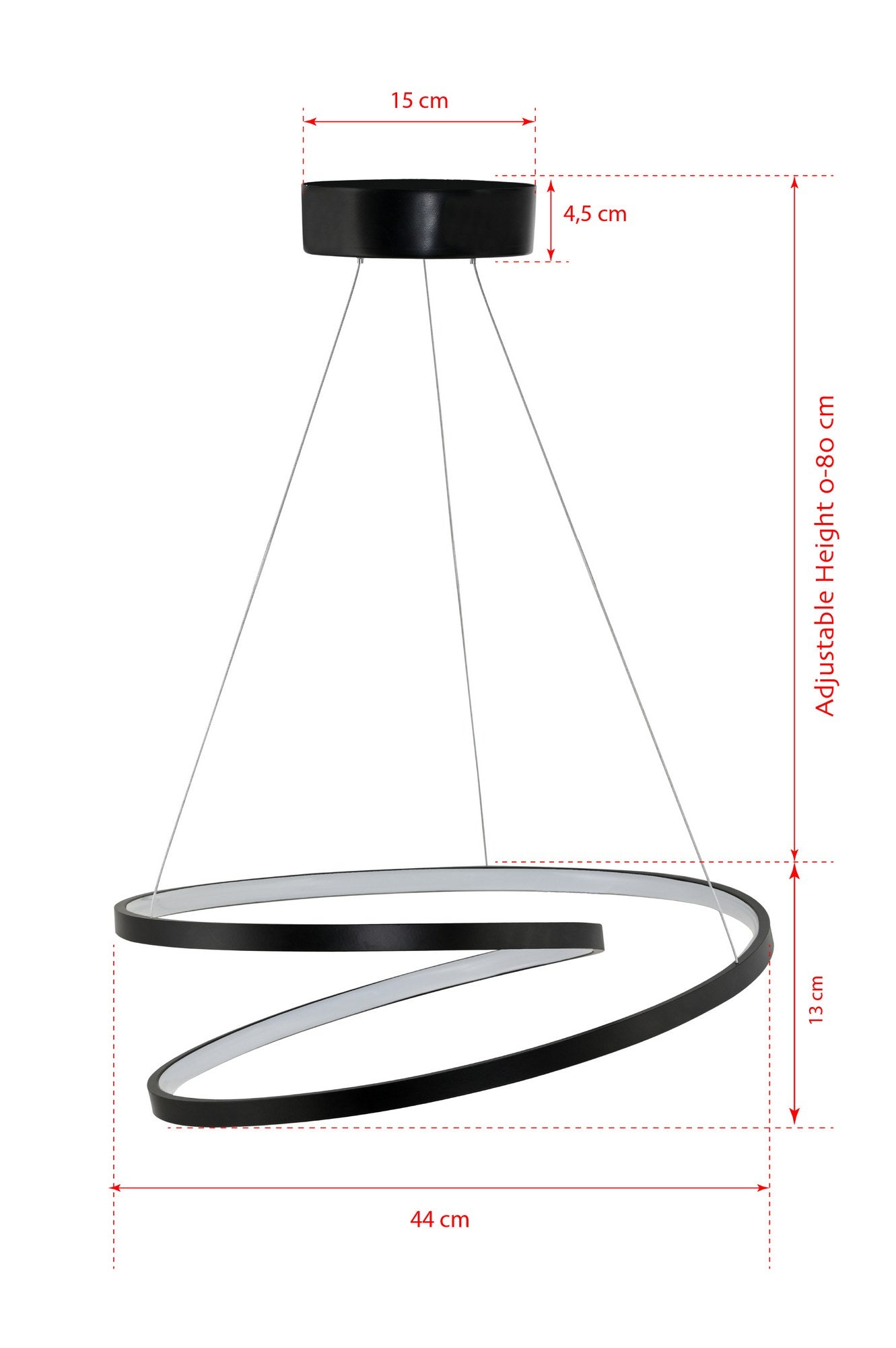 Candeeiro de Teto – 0-80 cm – Preto – Alumínio