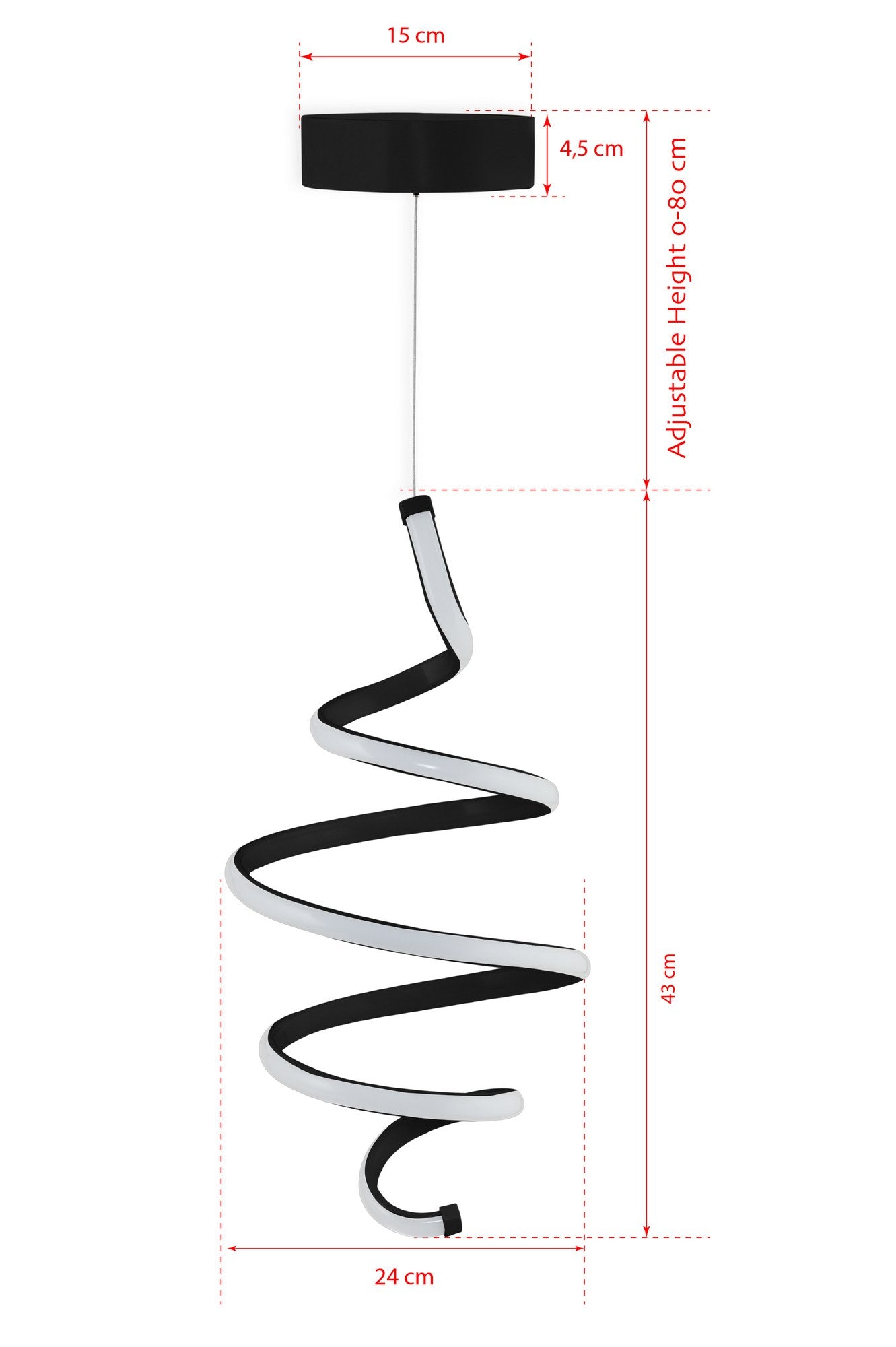 Candeeiro de Teto - ajustável até 80 cm - Preto - Alumínio