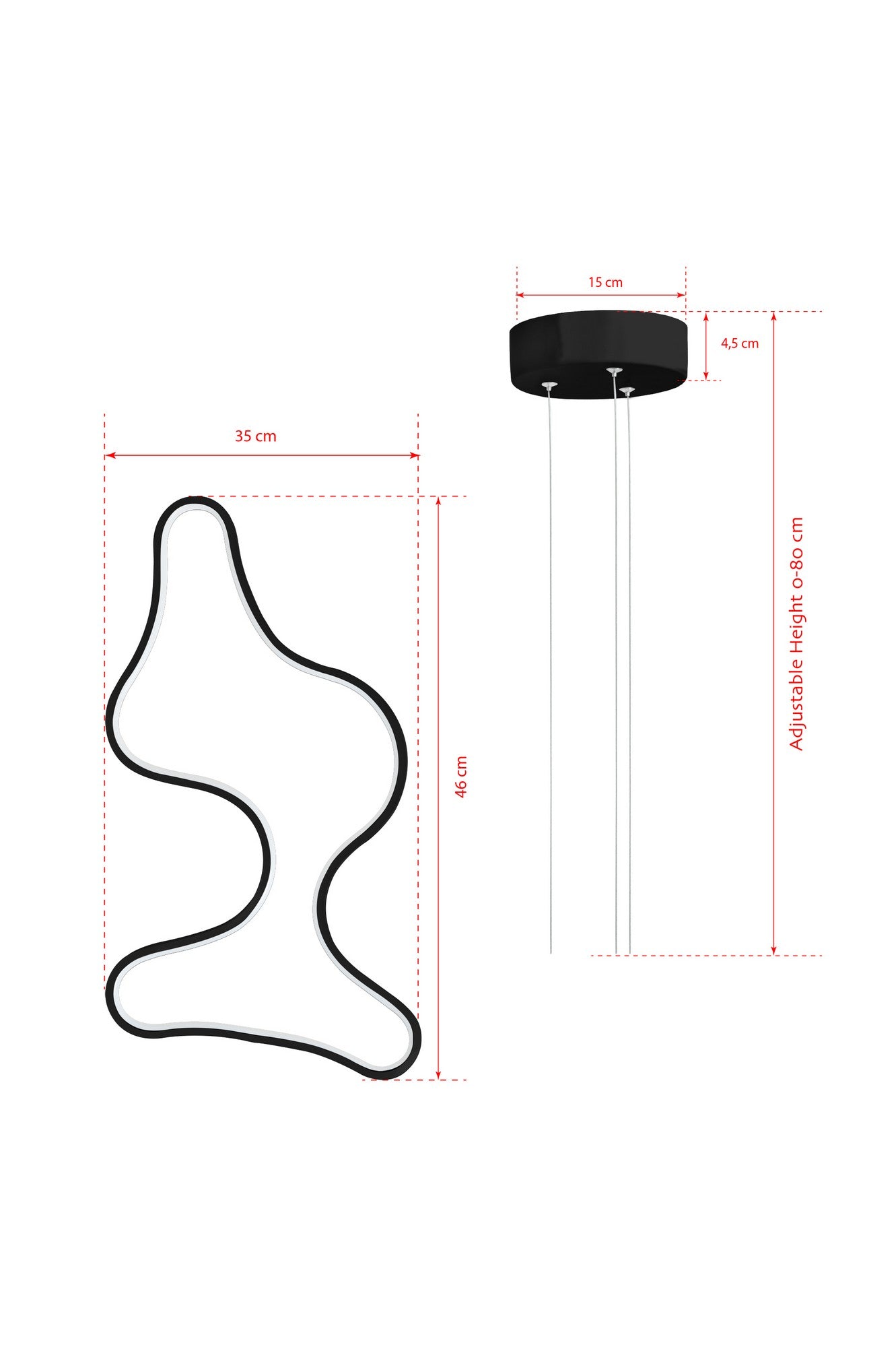 Candeeiro de Teto - Ajustável de 0-80 cm - Preto - Alumínio