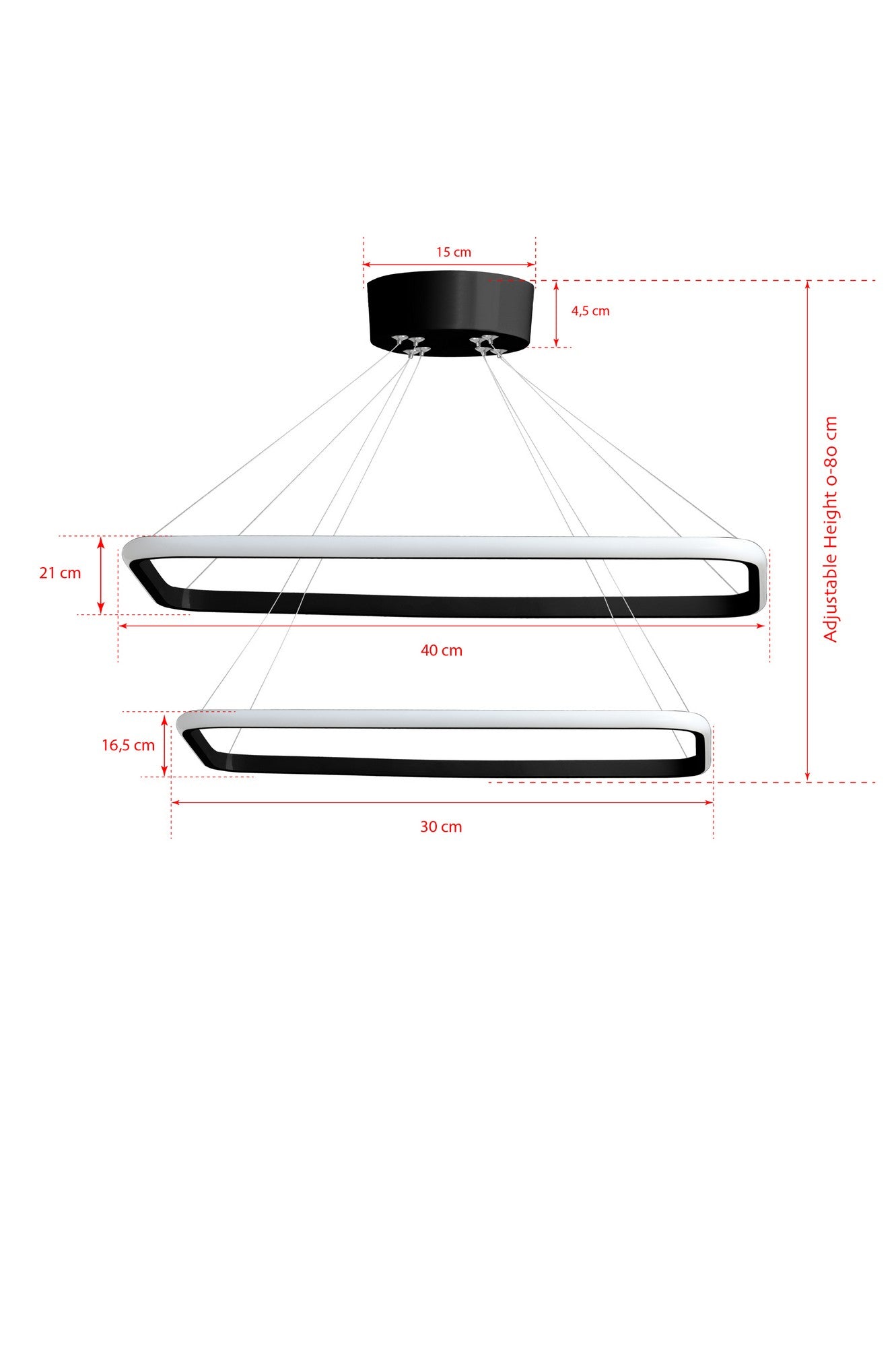 Candeeiro de Teto – altura ajustável 0-80 cm – preto – alumínio