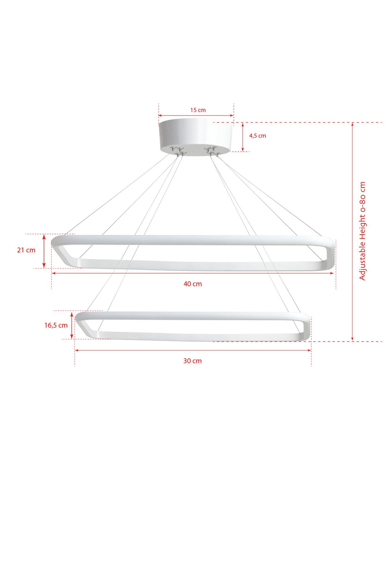 Candeeiro de Teto – Ajustável 0-80 cm – Branco – Alumínio