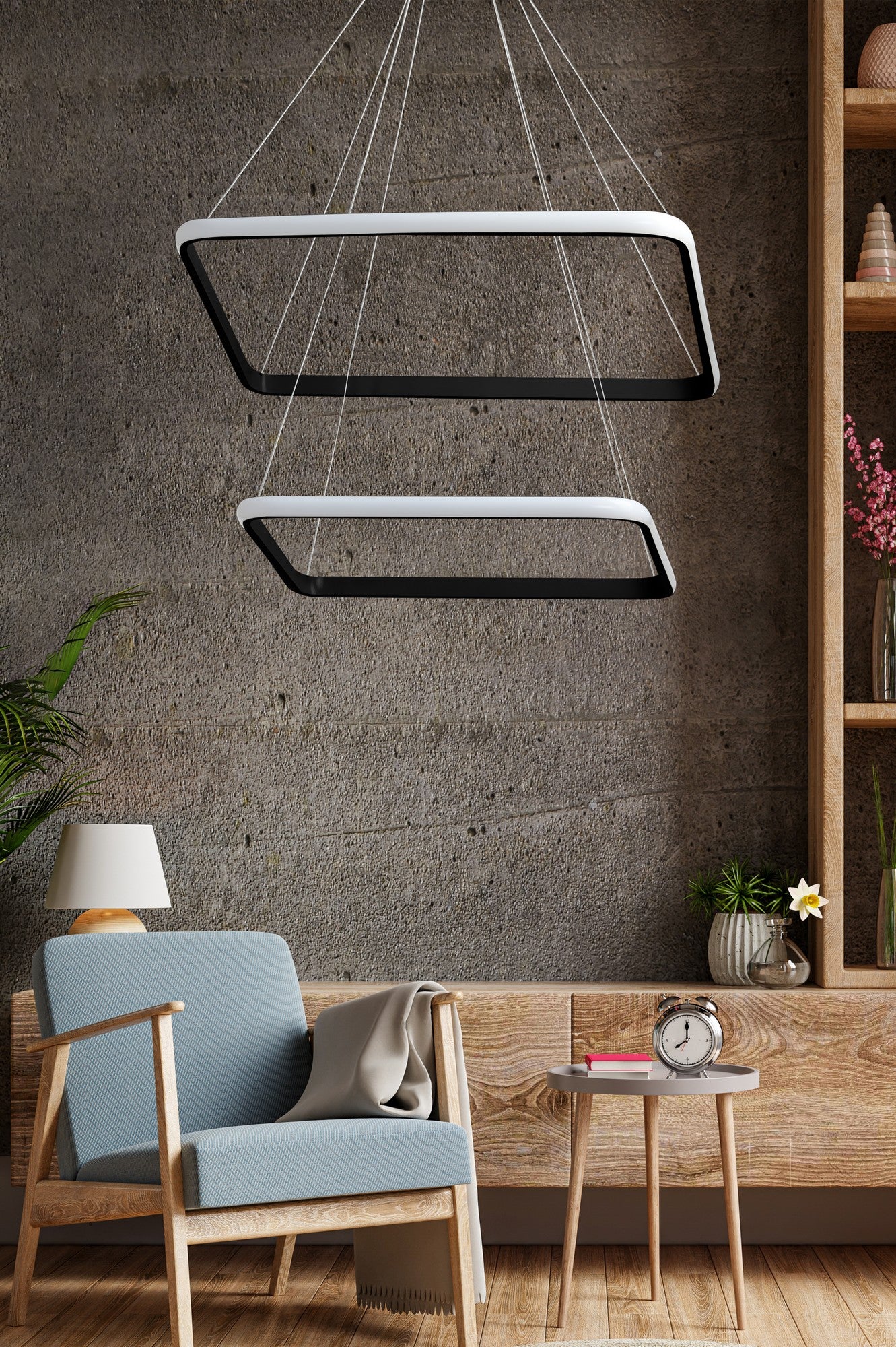 Candeeiro de Teto – altura ajustável 0-80 cm – preto – alumínio