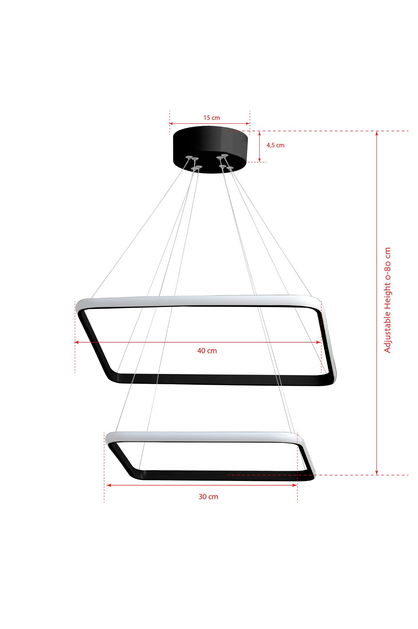 Candeeiro de Teto – altura ajustável 0-80 cm – preto – alumínio