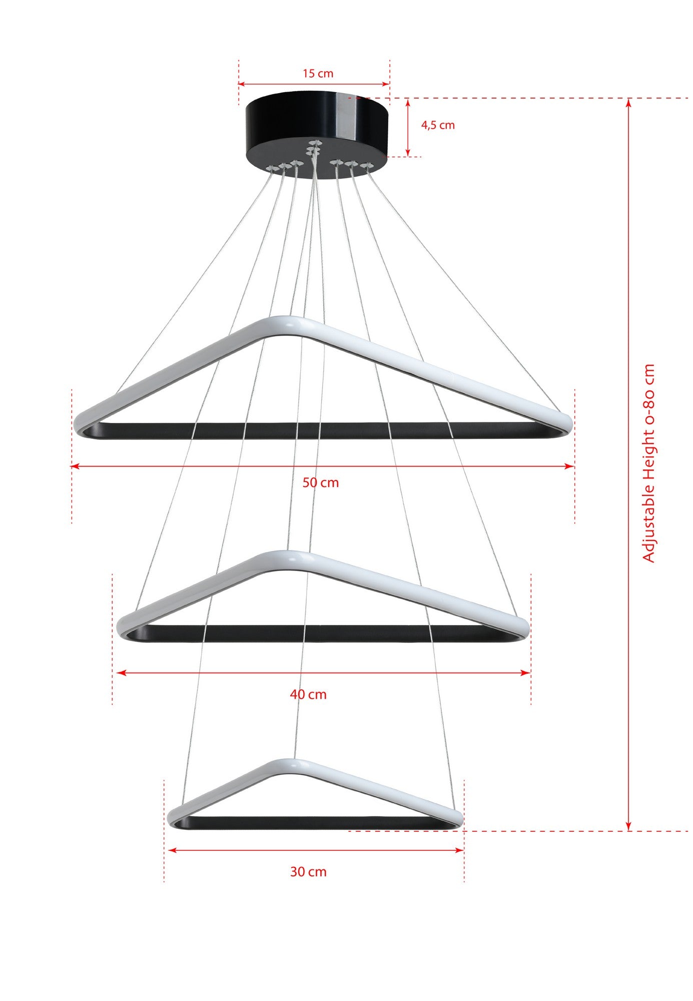 Candeeiro de Tecto – Ajustável 0-80 cm – Preto – Alumínio