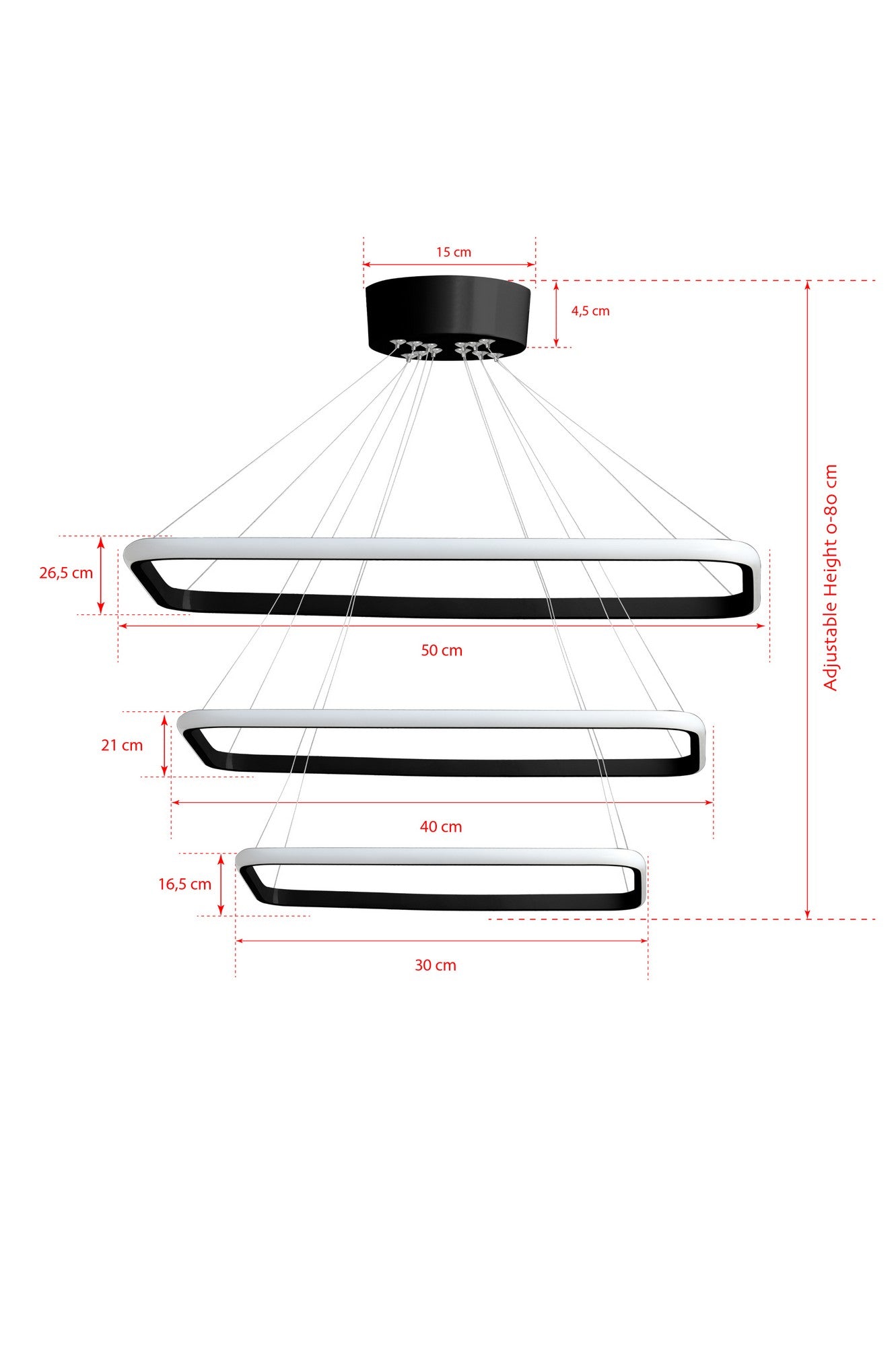 Candeeiro de Teto – 0-80 cm – Preto – Alumínio