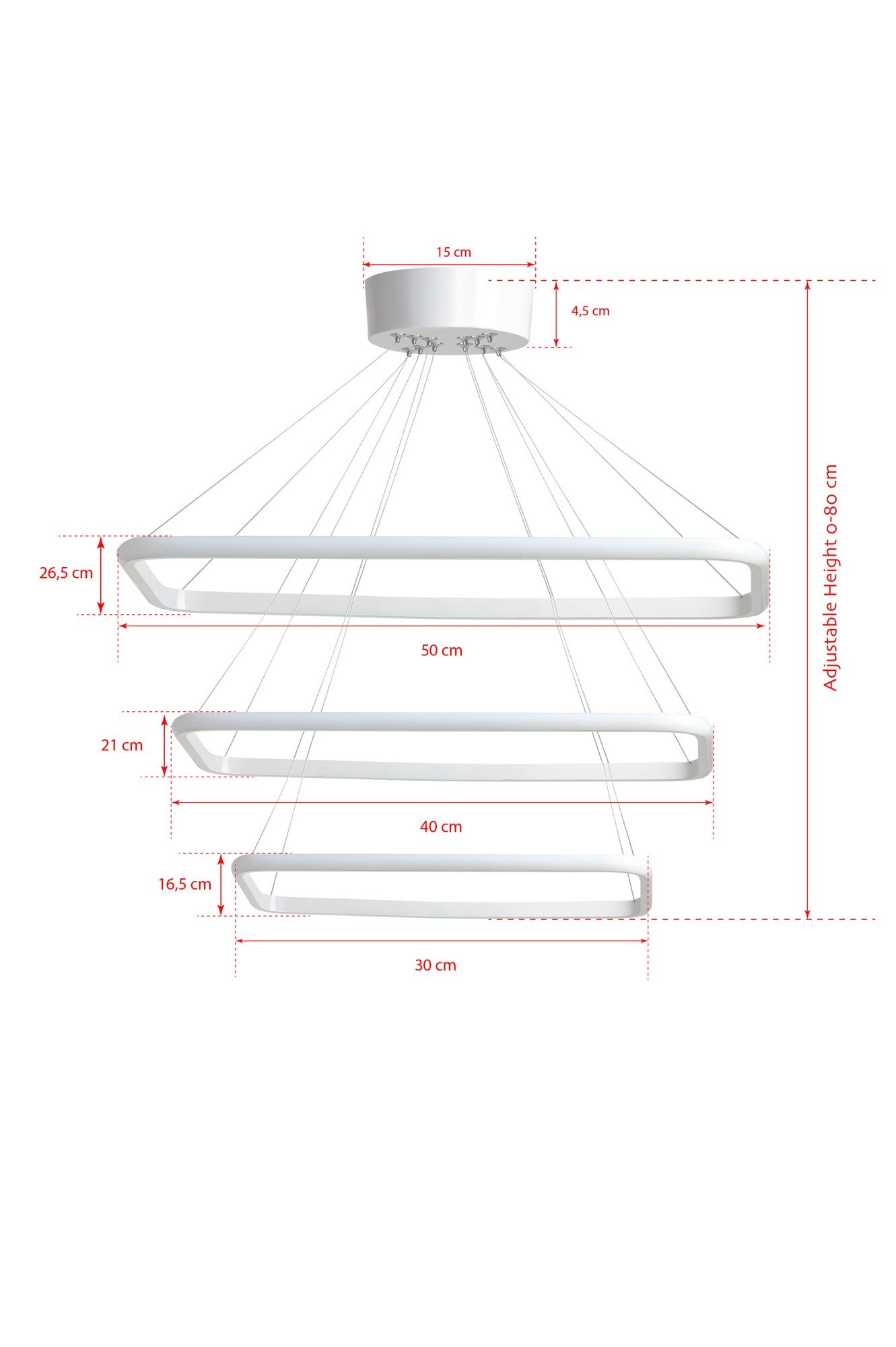 Candeeiro de Teto – Ajustável 0-80 cm – Branco – Alumínio