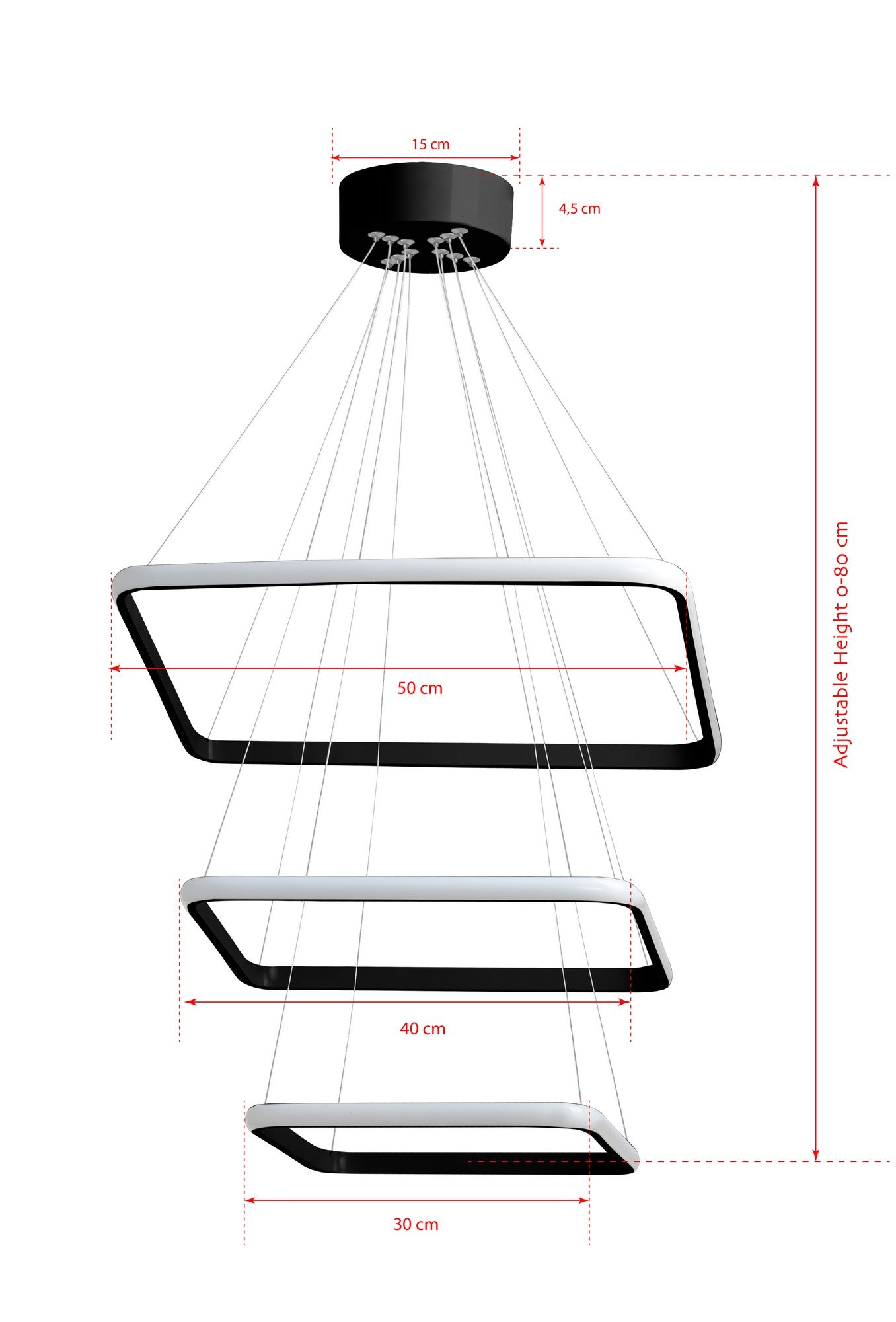 Candeeiro de Teto – 0-80 cm – Preto – Alumínio