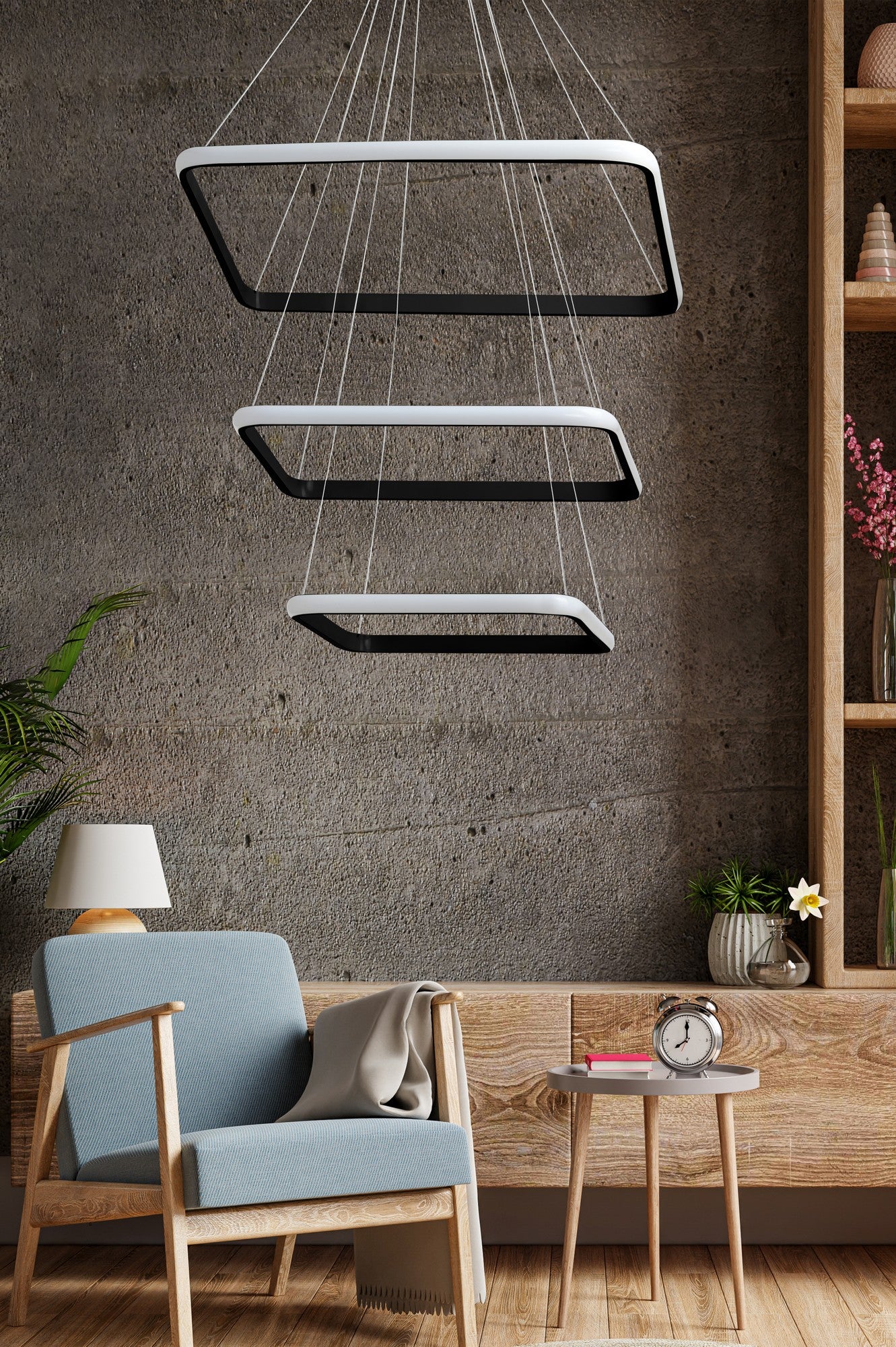 Candeeiro de Teto – Ajustável até 80 cm – Preto – Alumínio