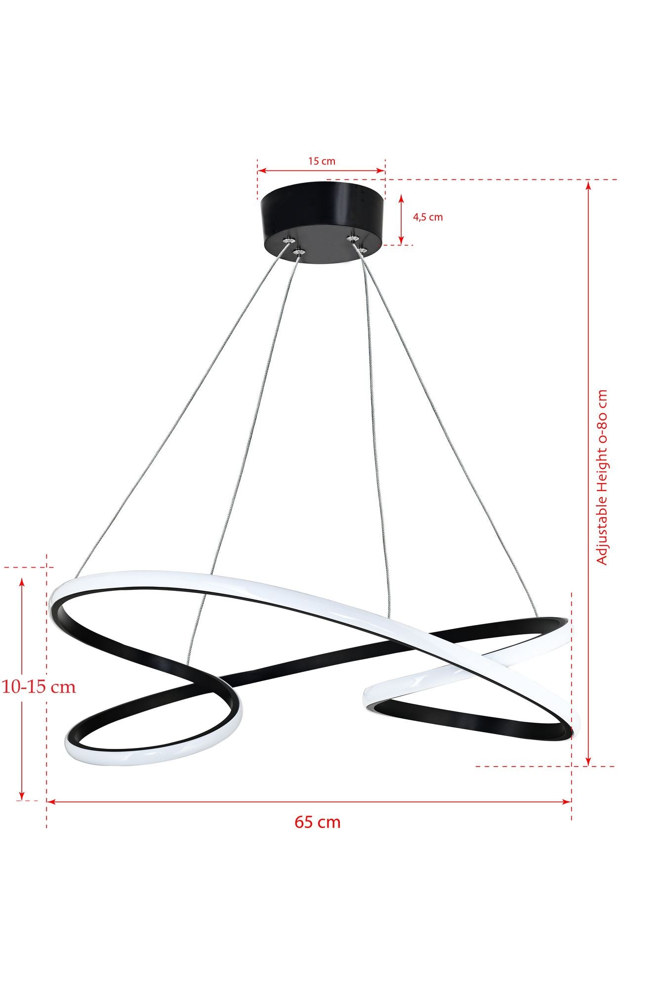 Candeeiro de Teto – 65 x 65 x 15 cm – Preto – Alumínio