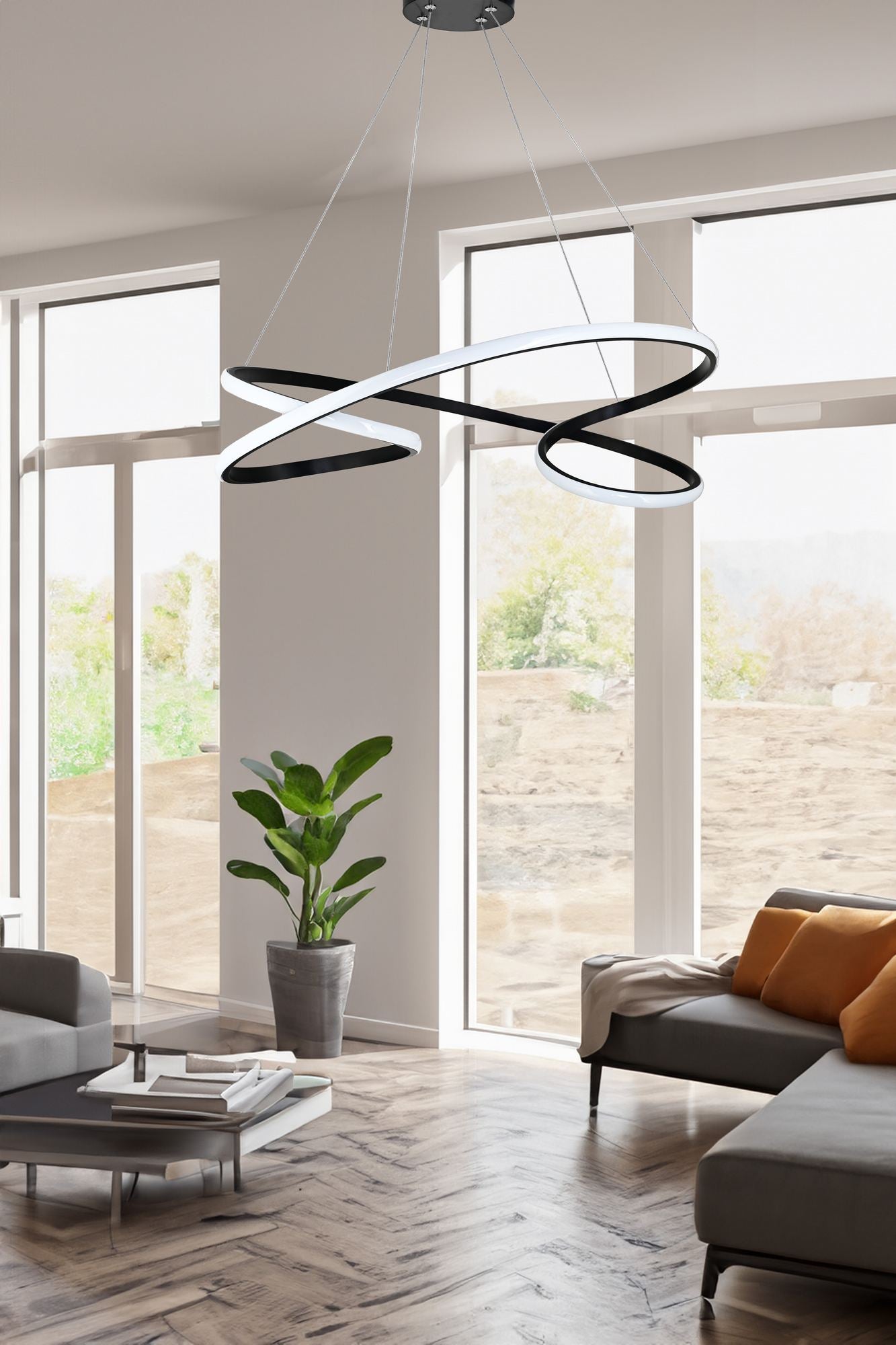 Candeeiro de Teto – 65 x 65 x 15 cm – Preto – Alumínio