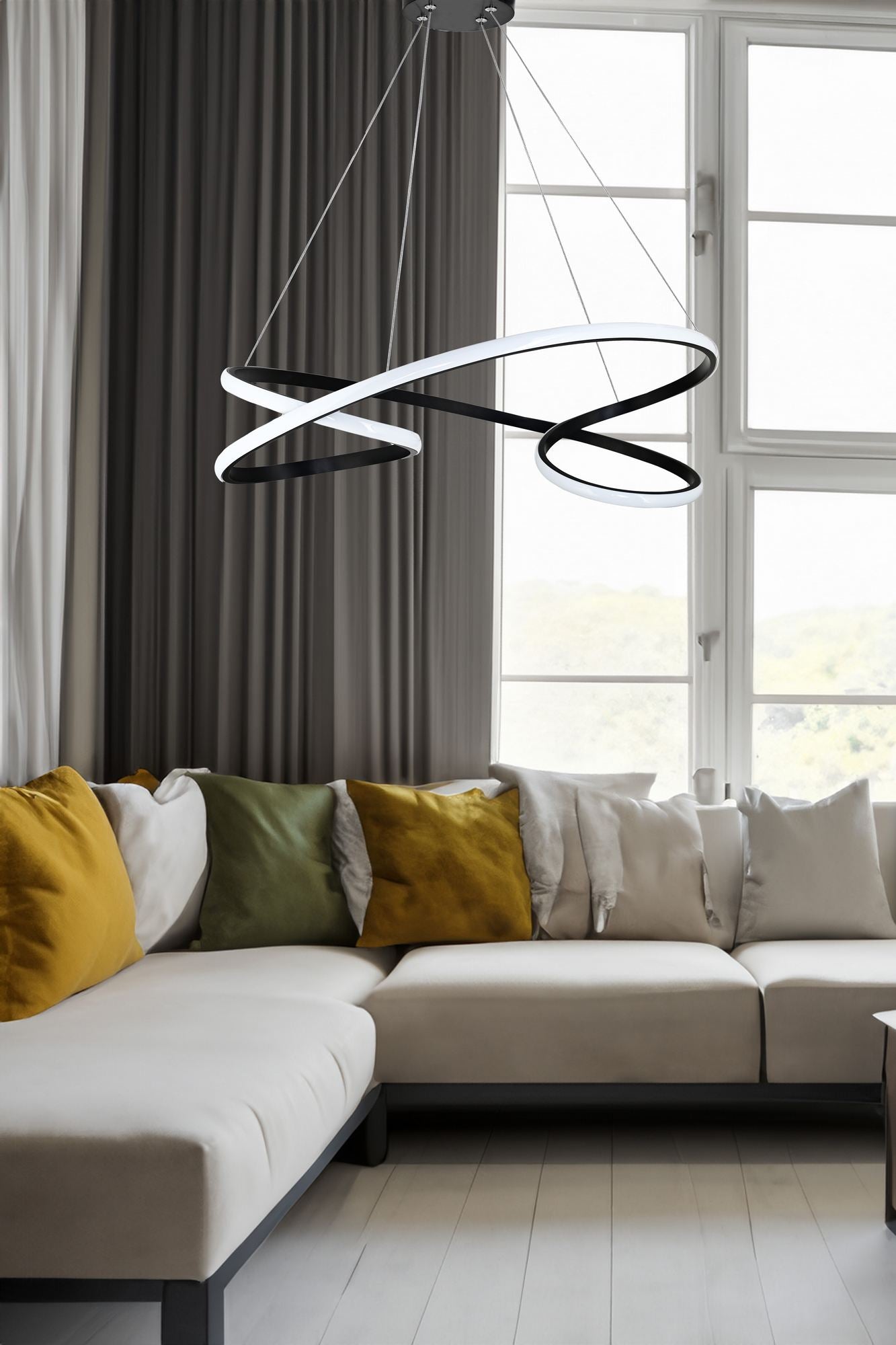 Candeeiro de Teto – 65 x 65 x 15 cm – Preto – Alumínio