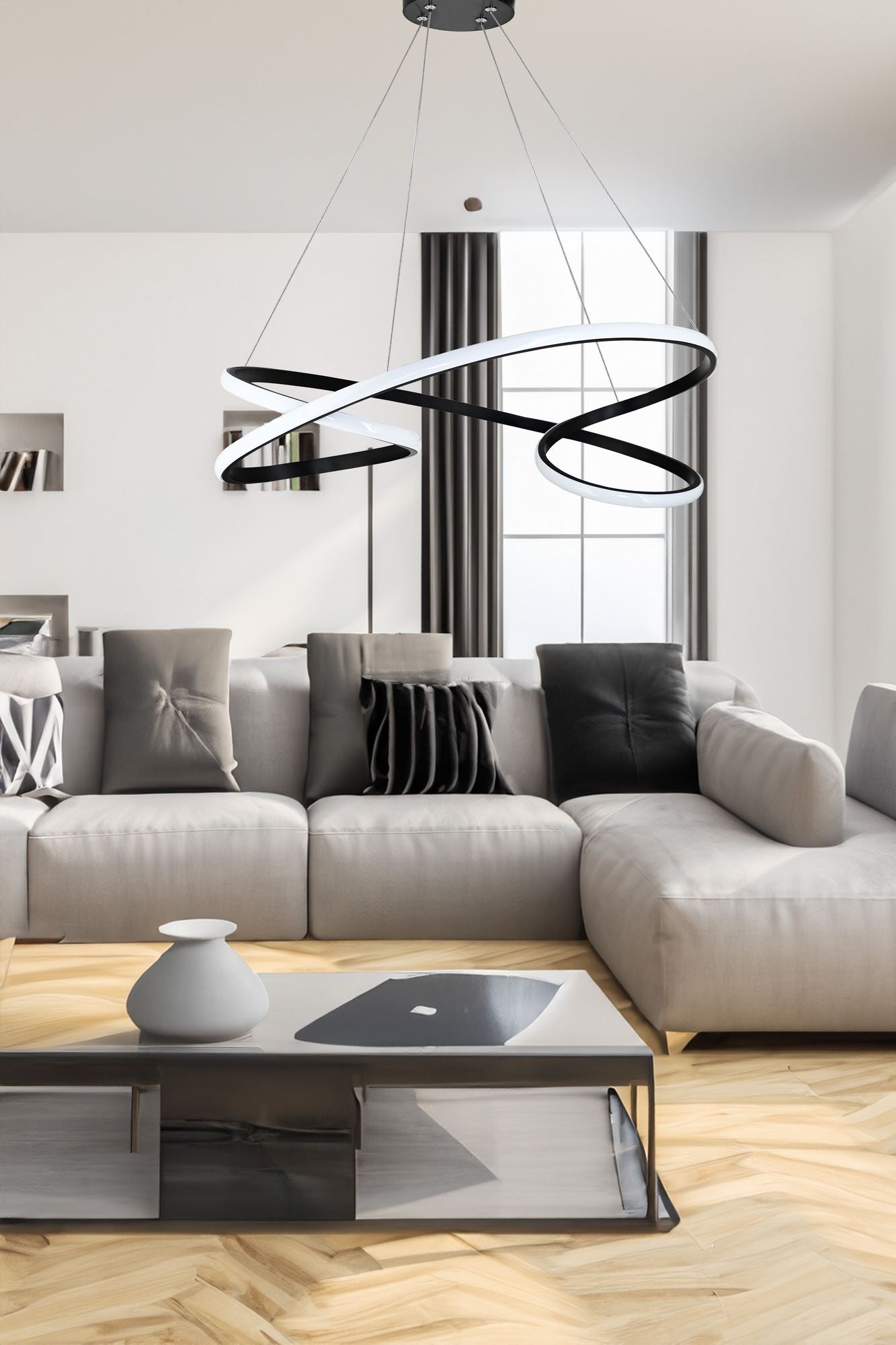 Candeeiro de Teto – 65 x 65 x 15 cm – Preto – Alumínio