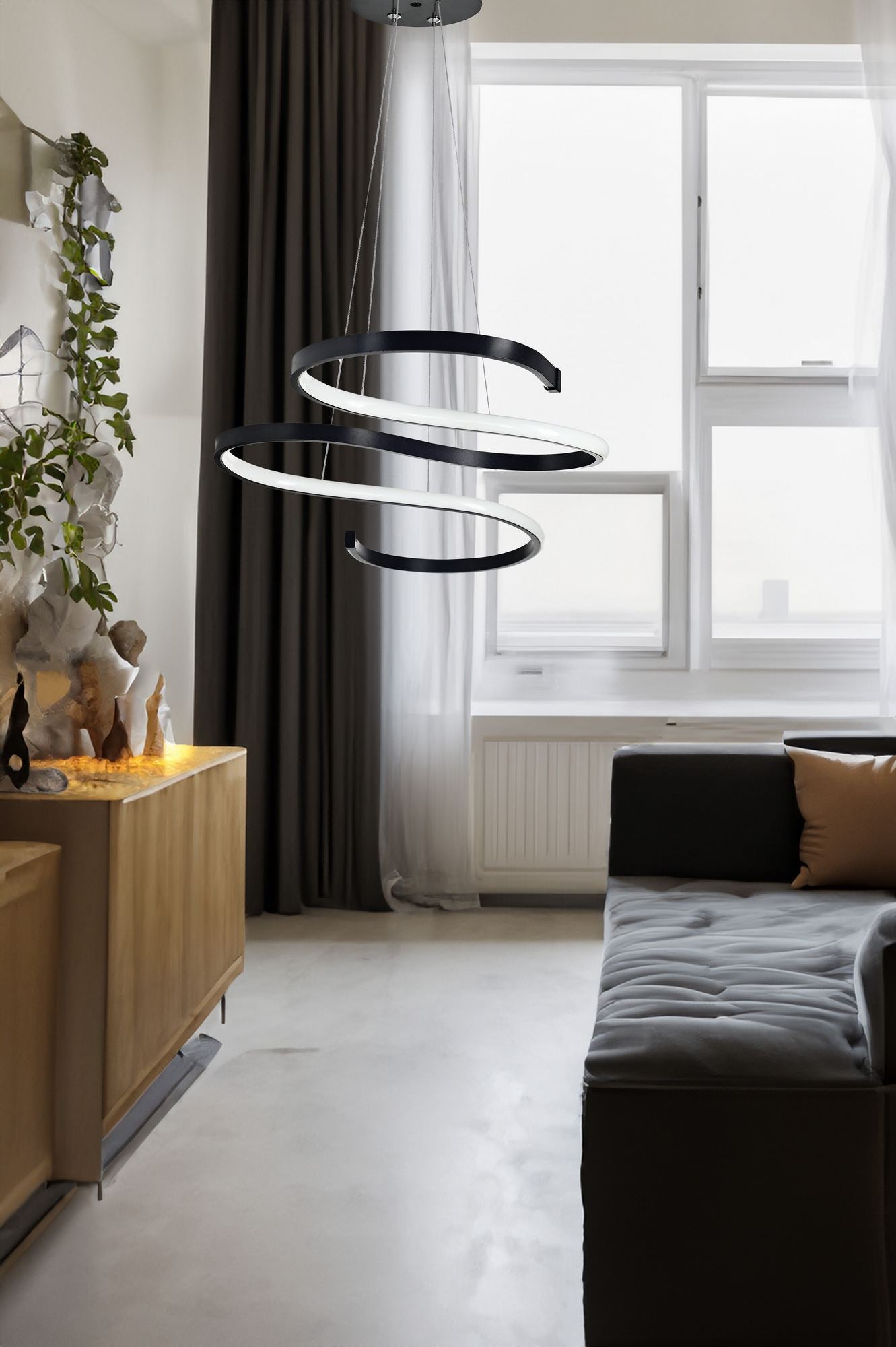 Candeeiro de Teto – 85 x 40 x 2 cm – Preto – Alumínio