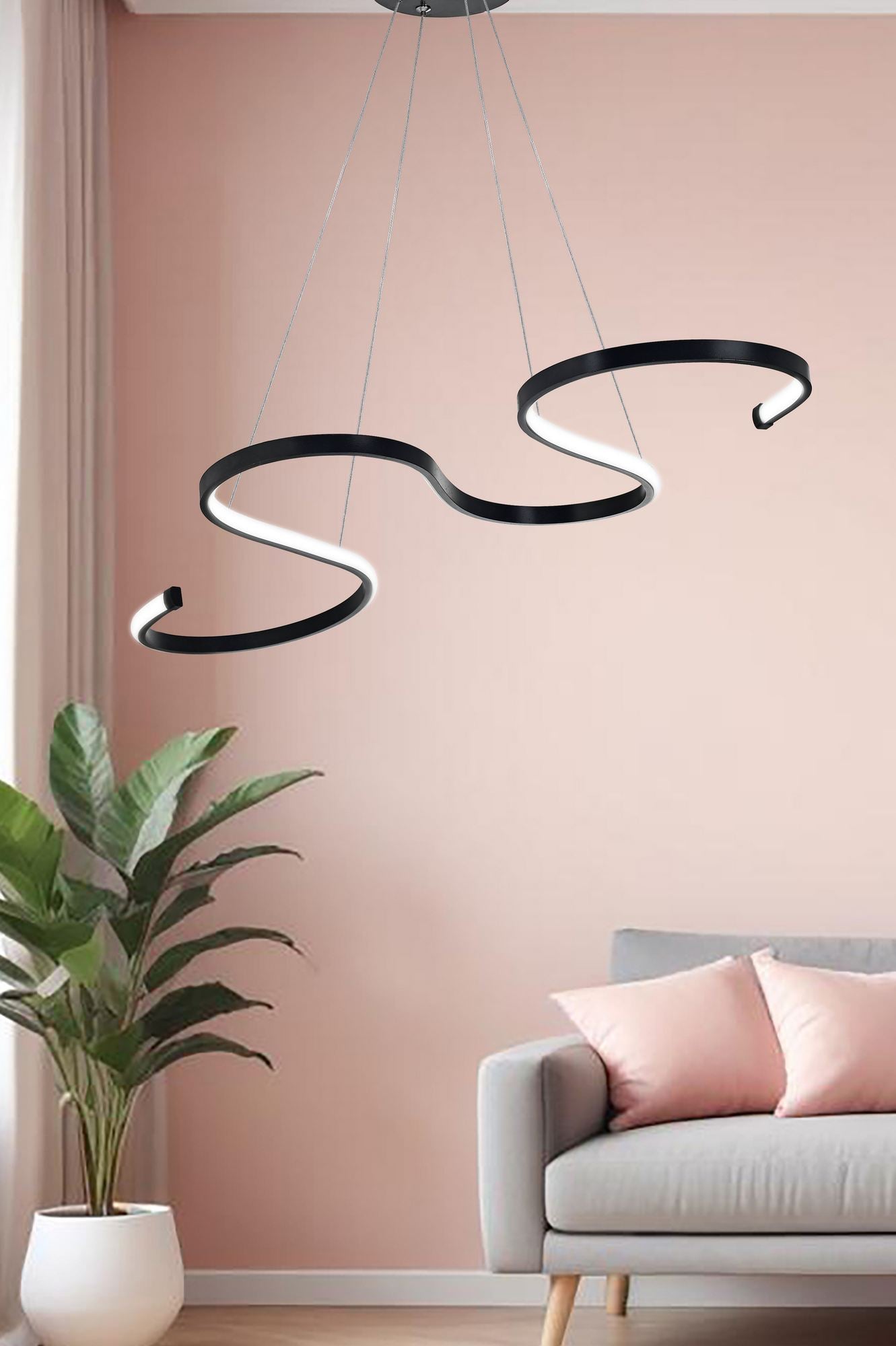 Candeeiro de Teto – 85 x 40 x 2 cm – Preto – Alumínio