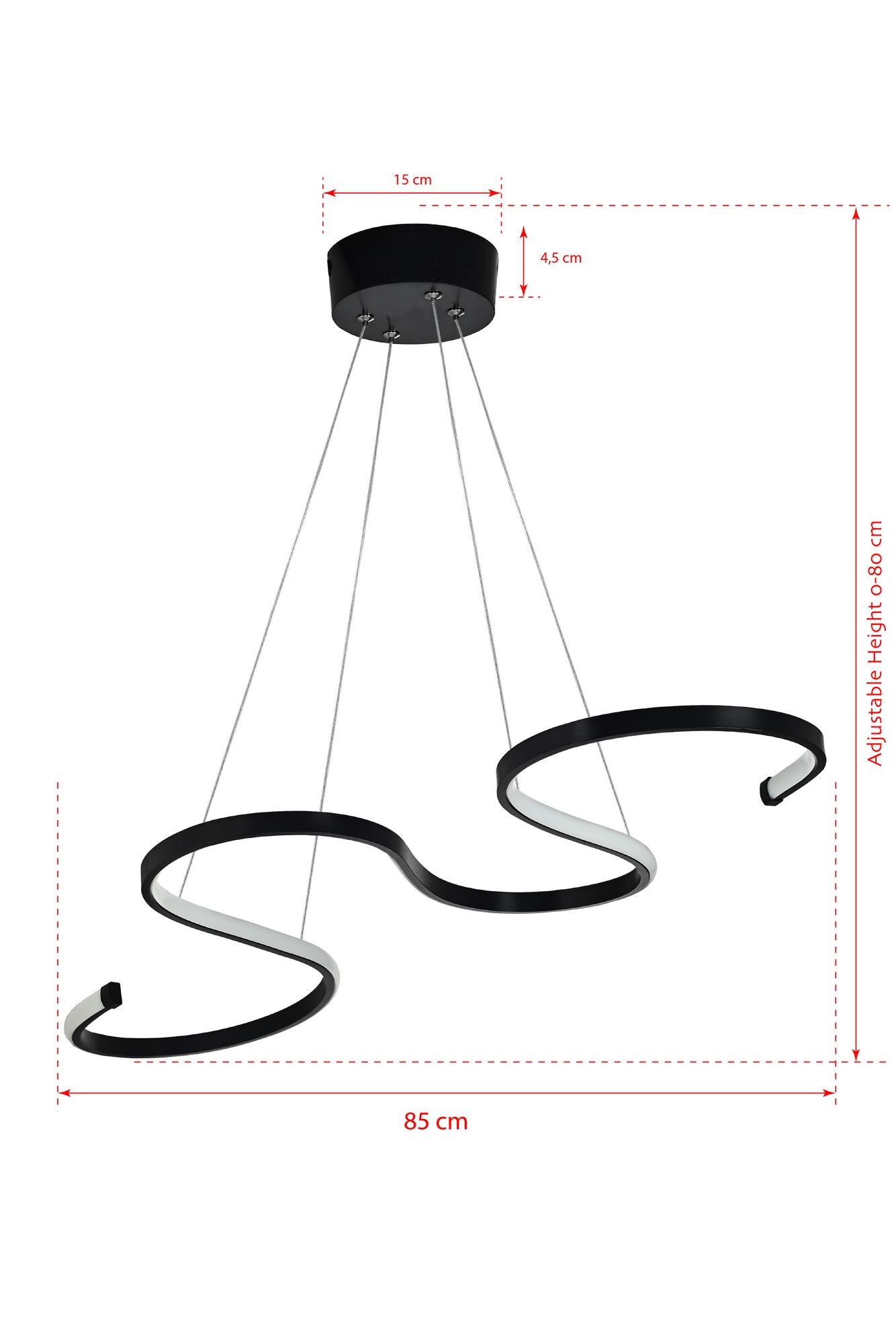 Candeeiro de Teto – 85 x 40 x 2 cm – Preto – Alumínio