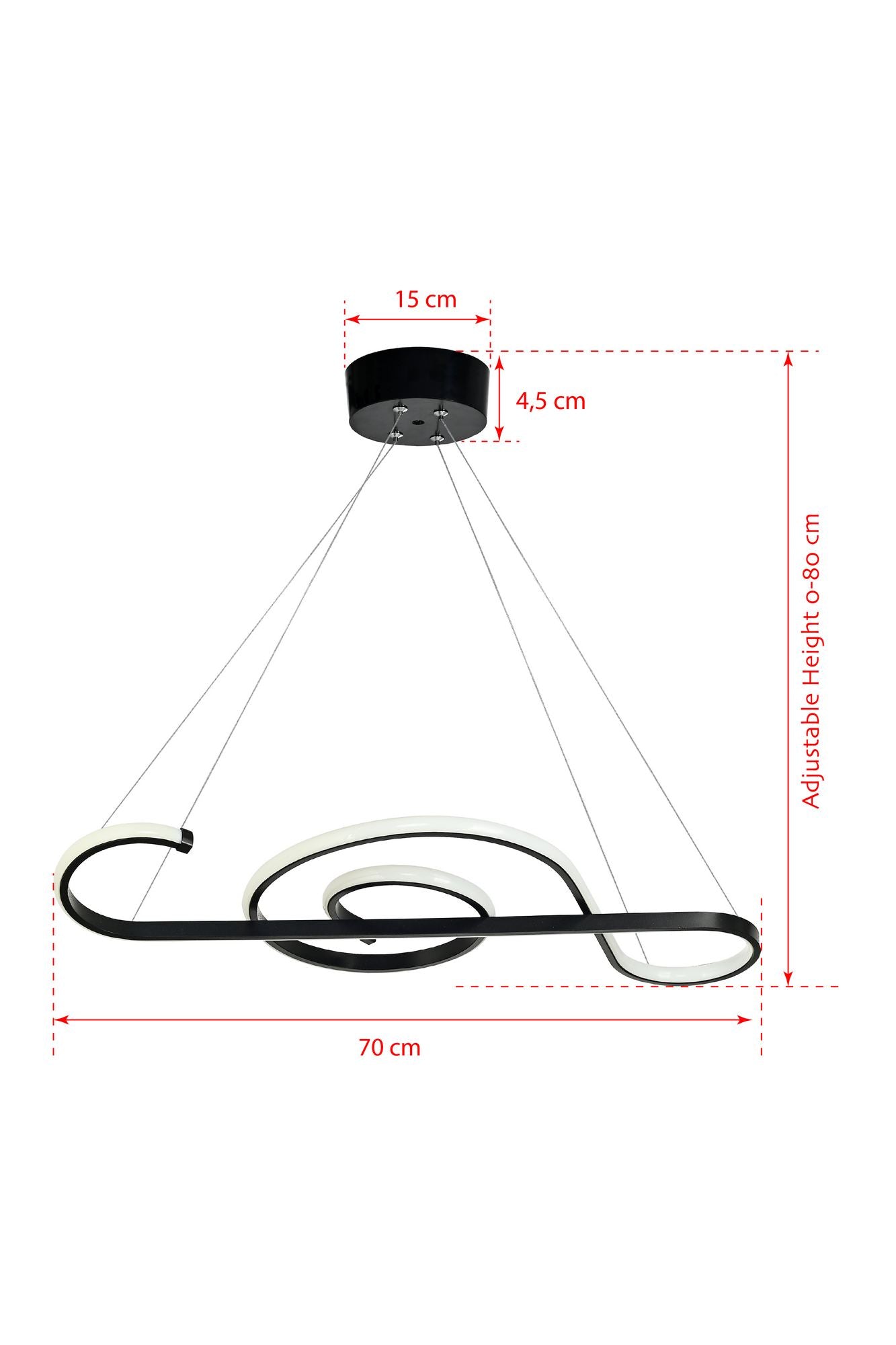 Candeeiro de Teto – 70 x 28 x 2 cm – Preto – Alumínio