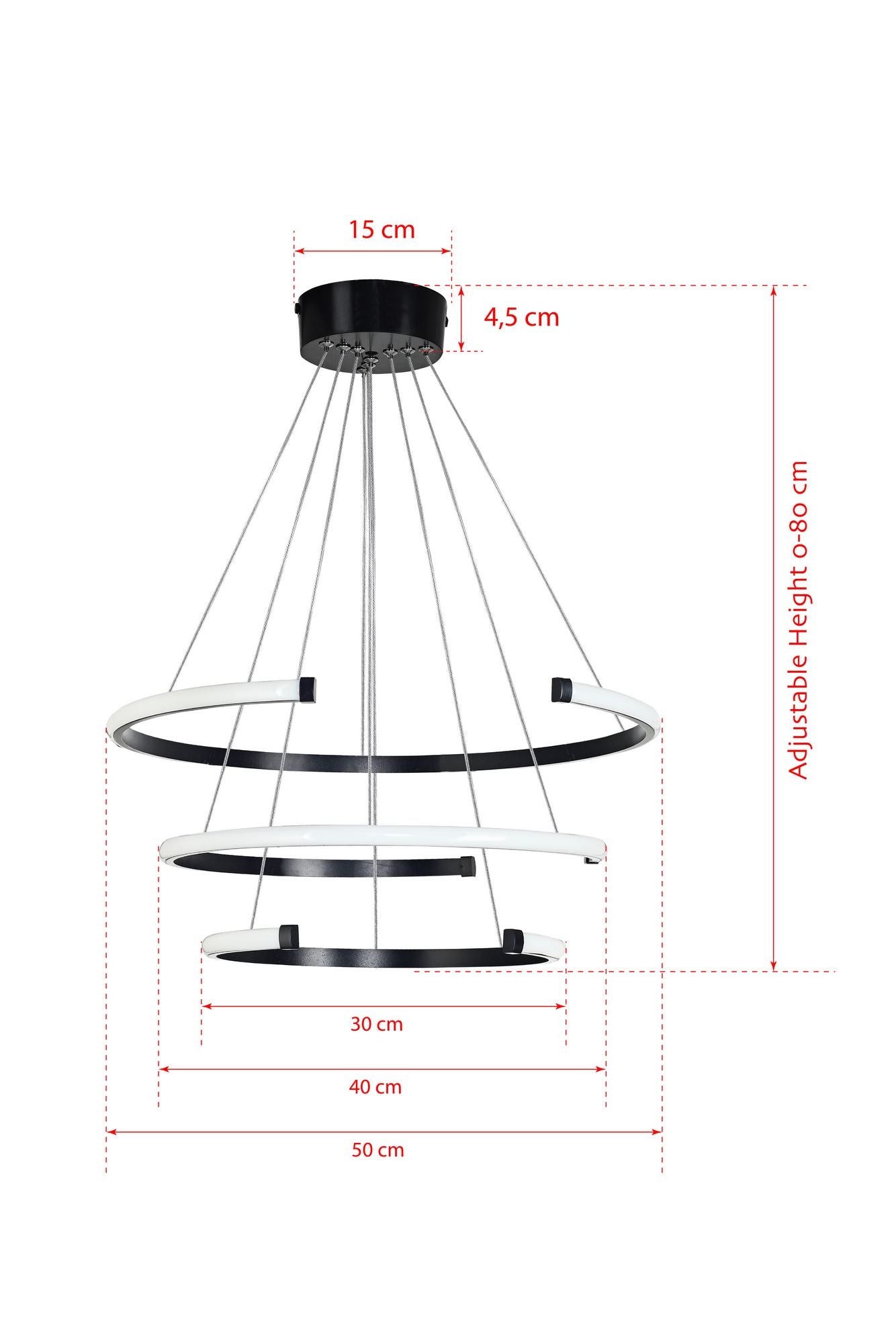 Candeeiro de Teto – 30-40-50 cm – Preto – Alumínio